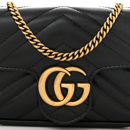 Gucci Calfskin Matelasse Super Mini GG Marmont Shoulder Bag Black 8 of 10