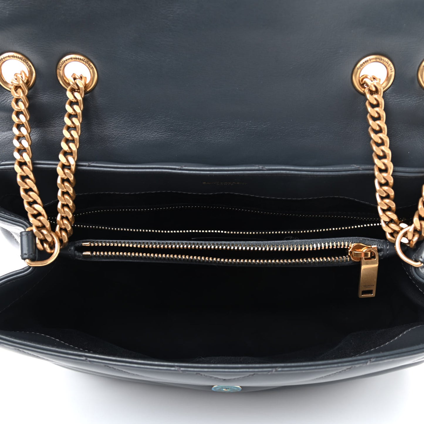 Calfskin Y Quilted Monogram Medium Loulou Chain Satchel Dark Smog