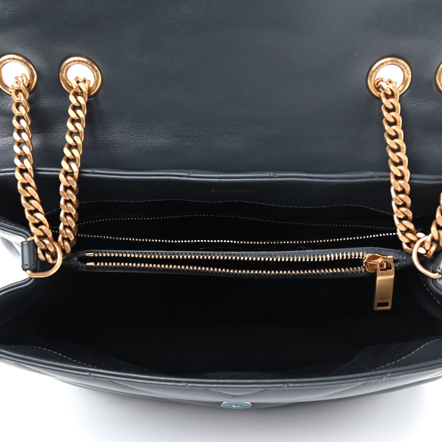 Saint Laurent Calfskin Y Quilted Monogram Medium Loulou Chain Satchel Dark Smog 4 of 9