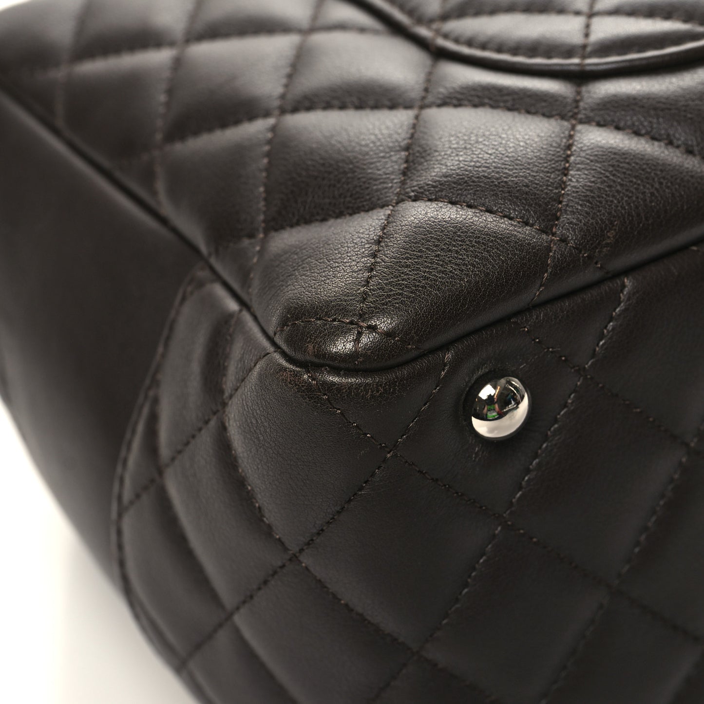 Calfskin Quilted Cambon Large Bowler Brown Beige