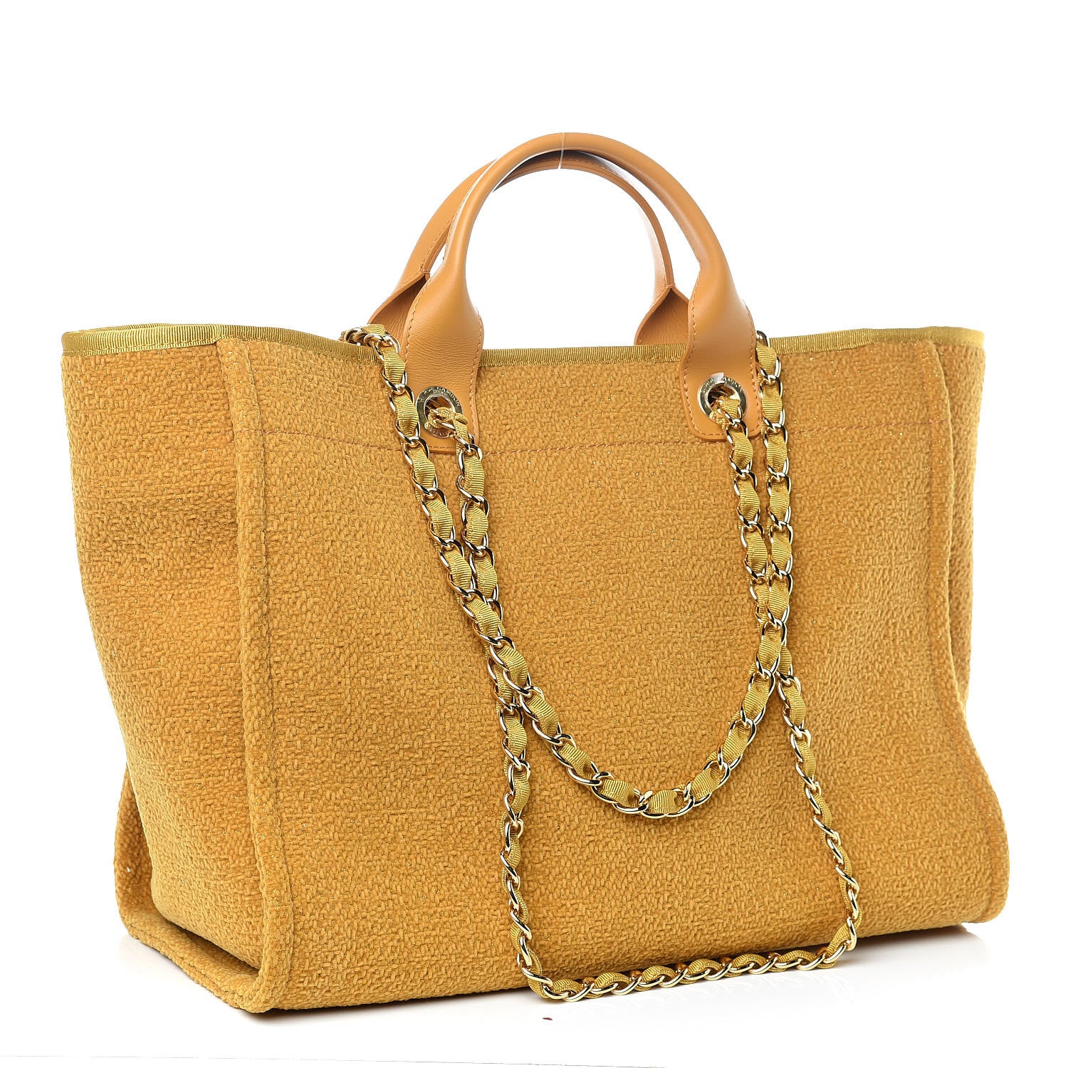 Chanel Lurex Boucle Medium Deauville Tote Yellow 4 of 10