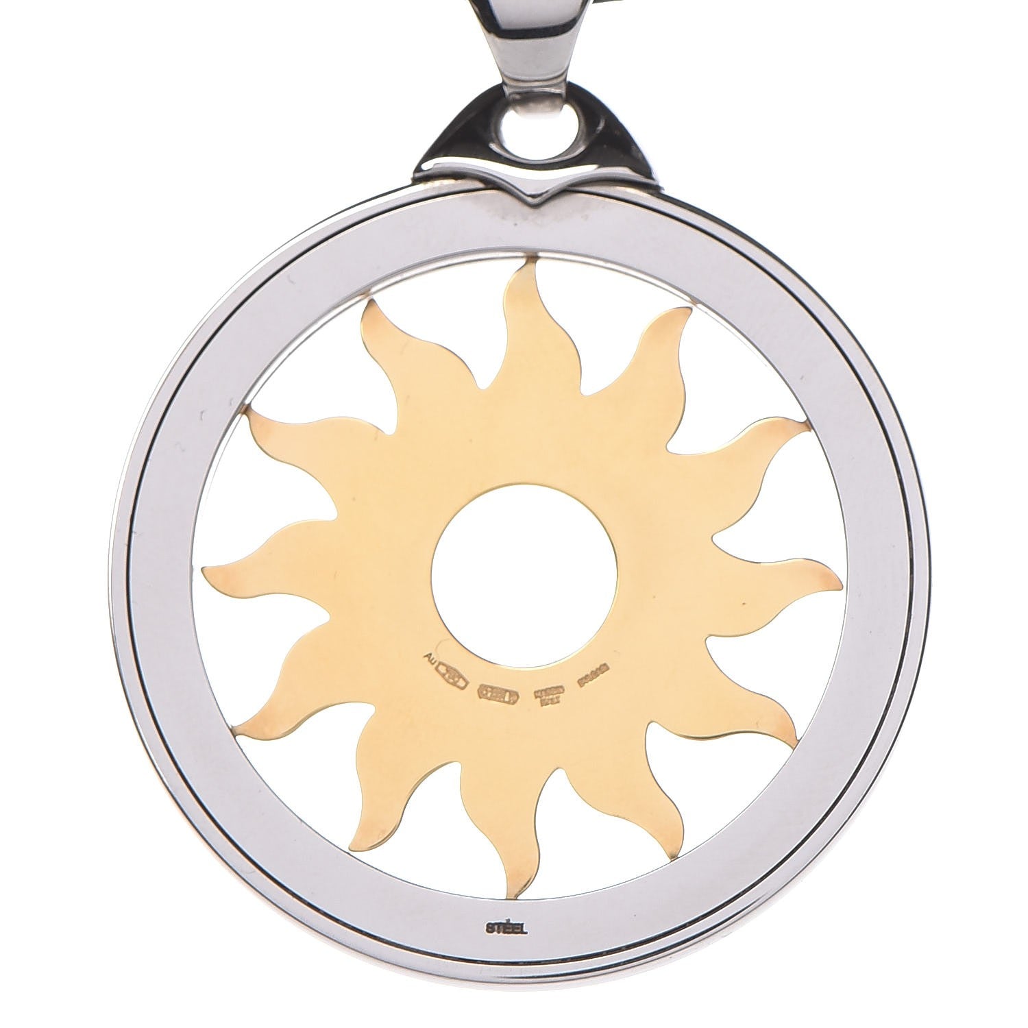 Bulgari 18K Yellow Gold Stainless Steel Tondo Sun Pendant Necklace 5 of 6