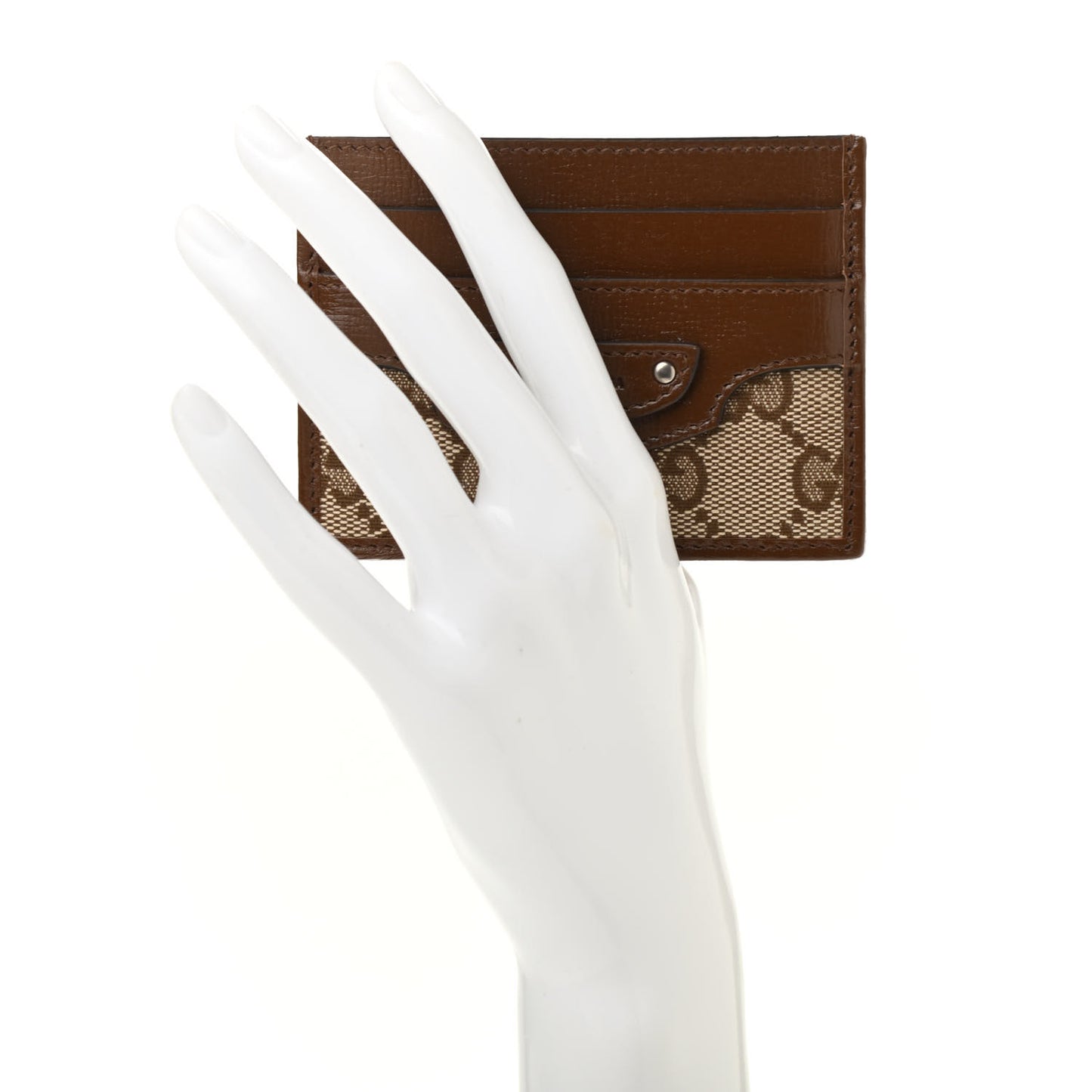 X GUCCI GG Monogram Azalea Calfskin Neo Classic Card Holder Beige Ebony Brown Sugar