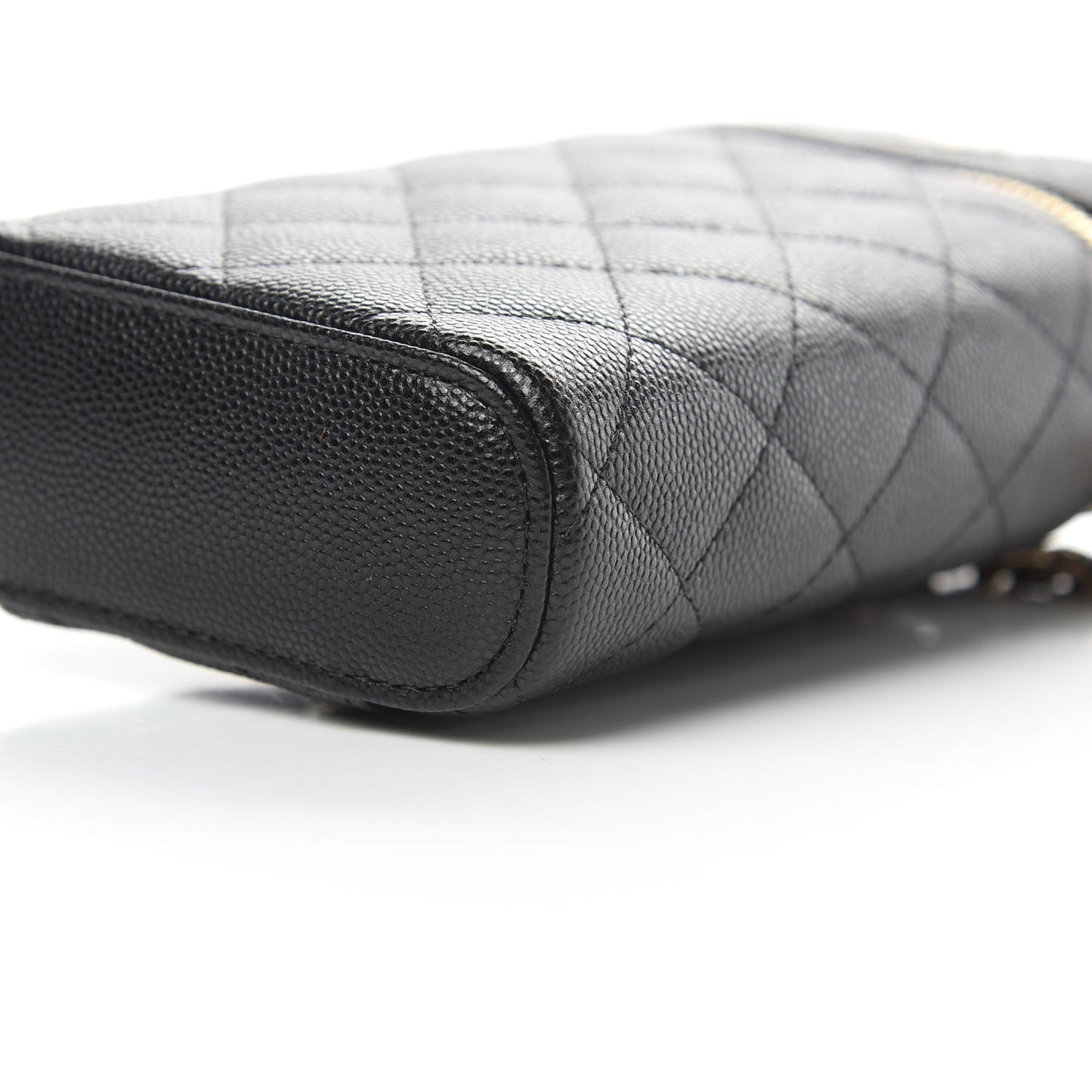 Caviar Quilted Phone Holder With Chain Black