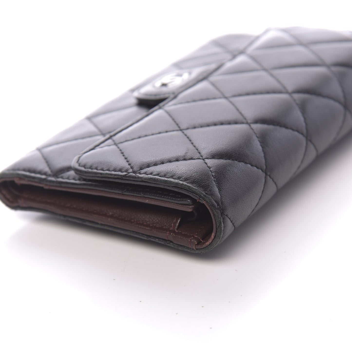 Lambskin Quilted Large Flap Wallet Black