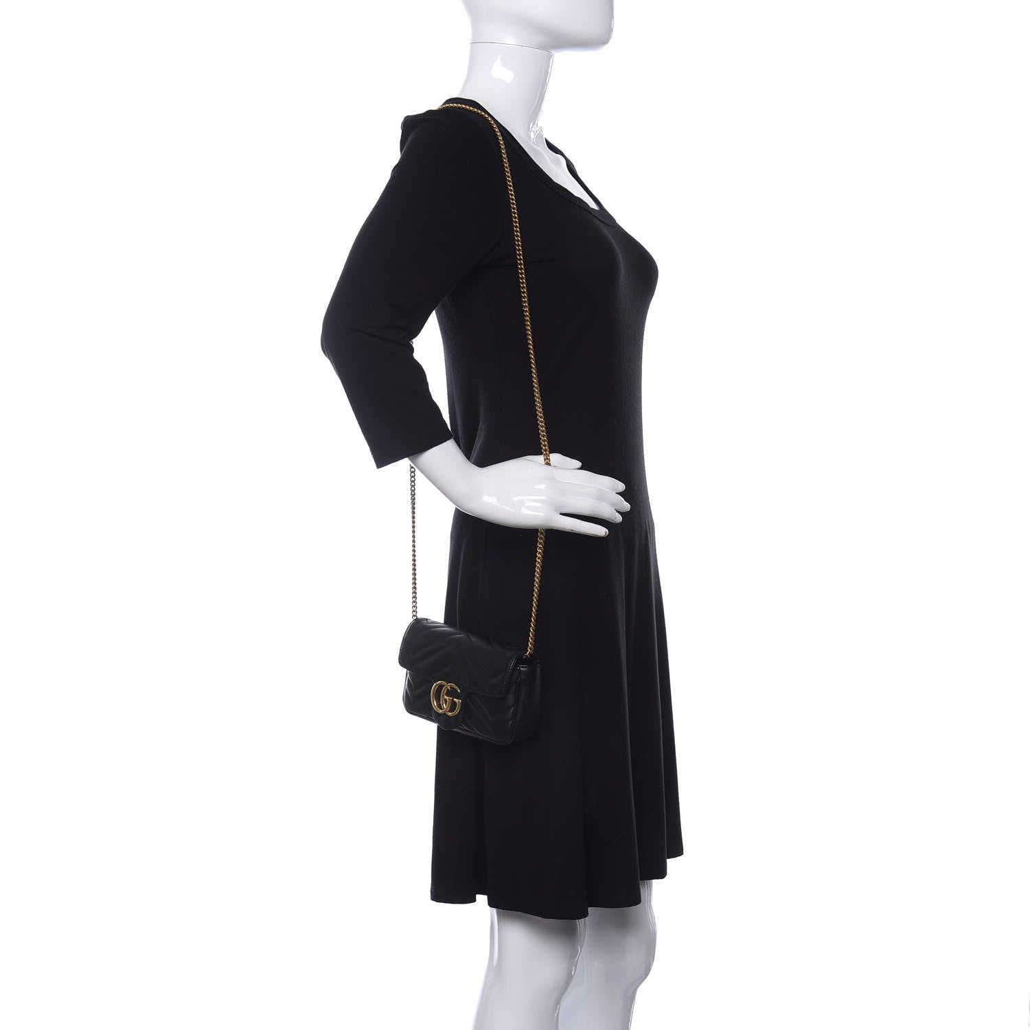 Gucci Calfskin Matelasse Super Mini GG Marmont Shoulder Bag Black 2 of 11