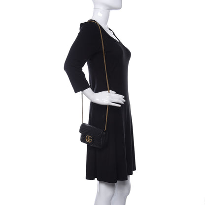 Gucci Calfskin Matelasse Super Mini GG Marmont Shoulder Bag Black 2 of 11