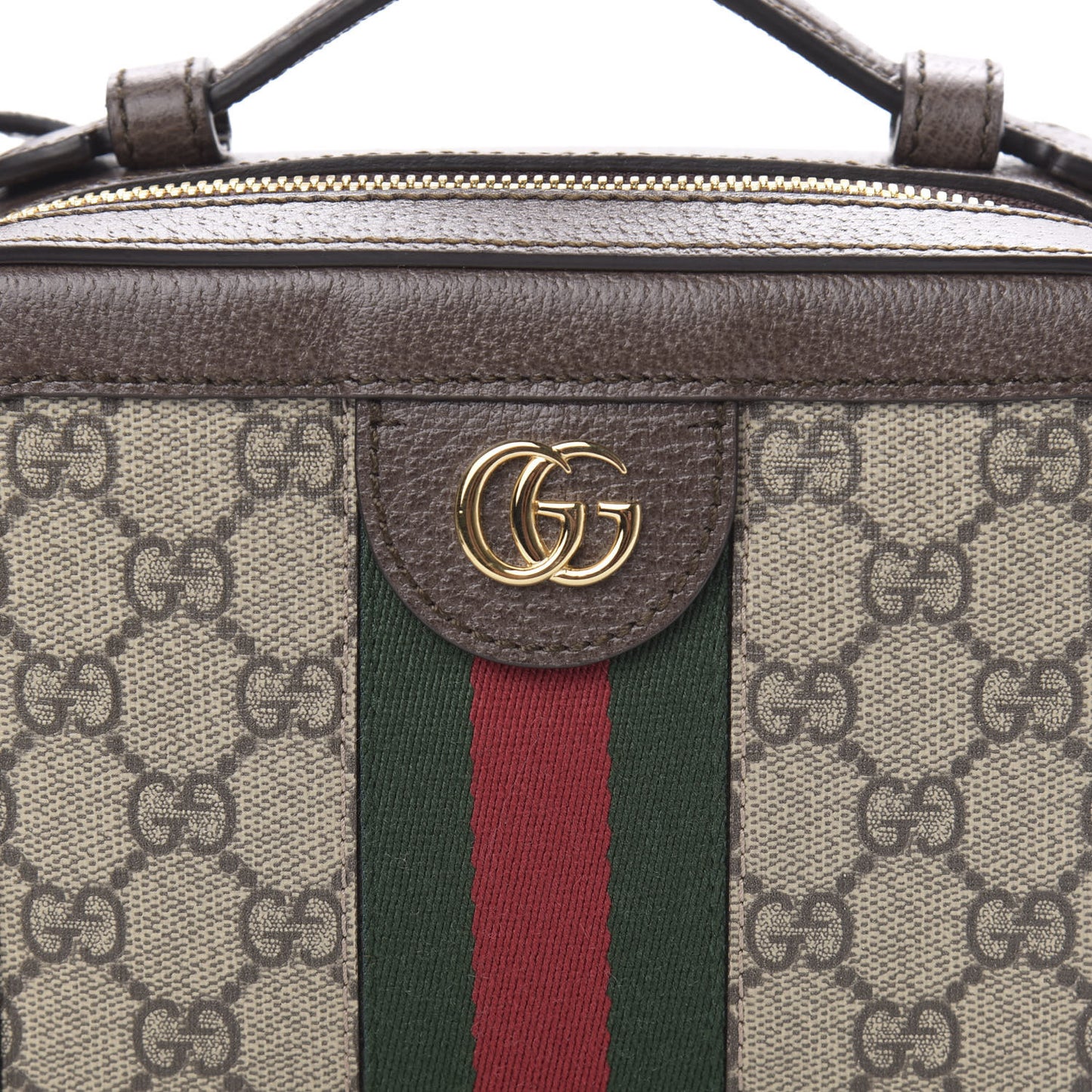GG Supreme Monogram Mini Ophidia Top Handle Shoulder Bag Brown
