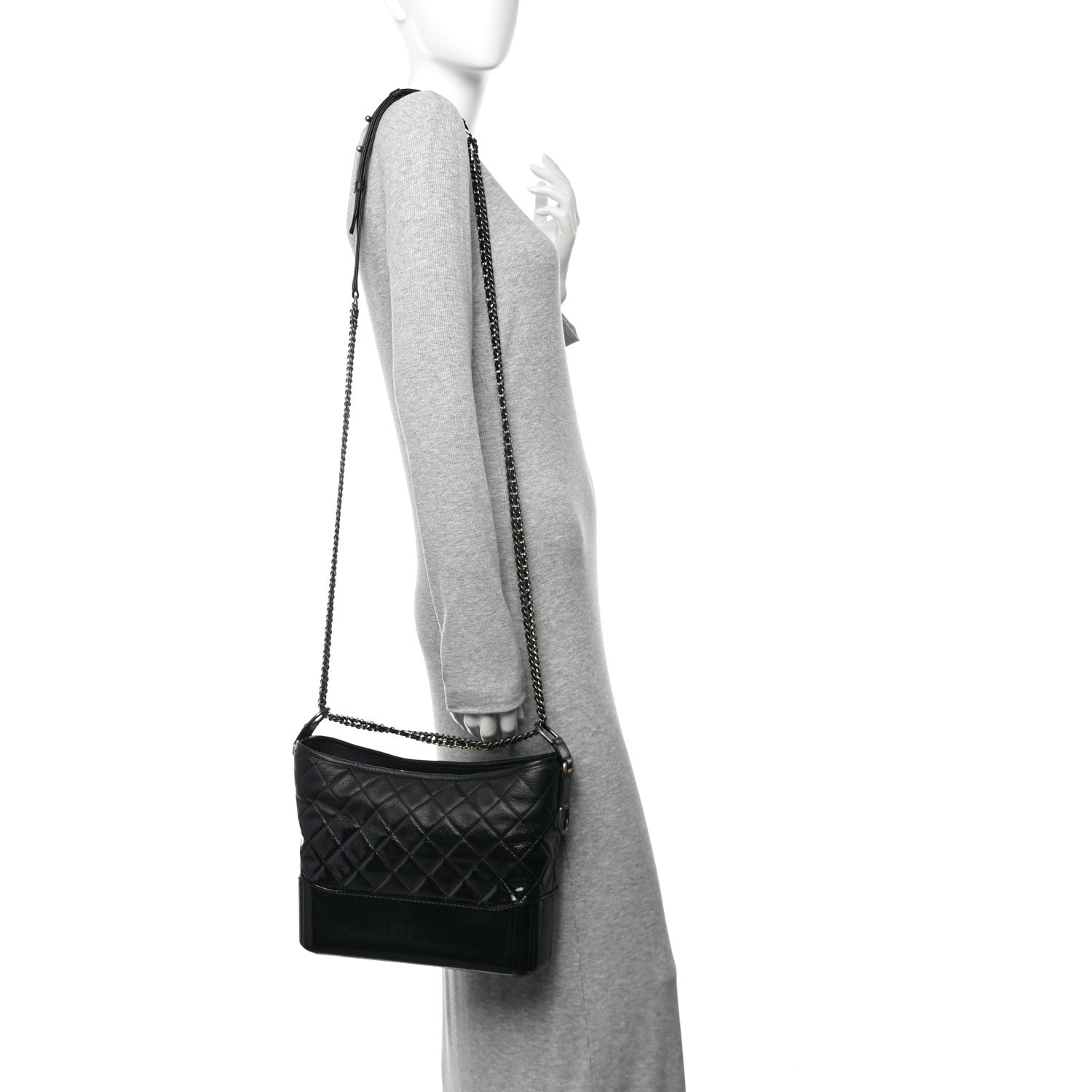 Chanel Aged Calfskin Quilted Medium Gabrielle Hobo Black 2 of 10