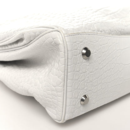 Balenciaga Shiny Calfskin Crocodile Embossed Large Rodeo Top Handle Handbag White 9 of 10