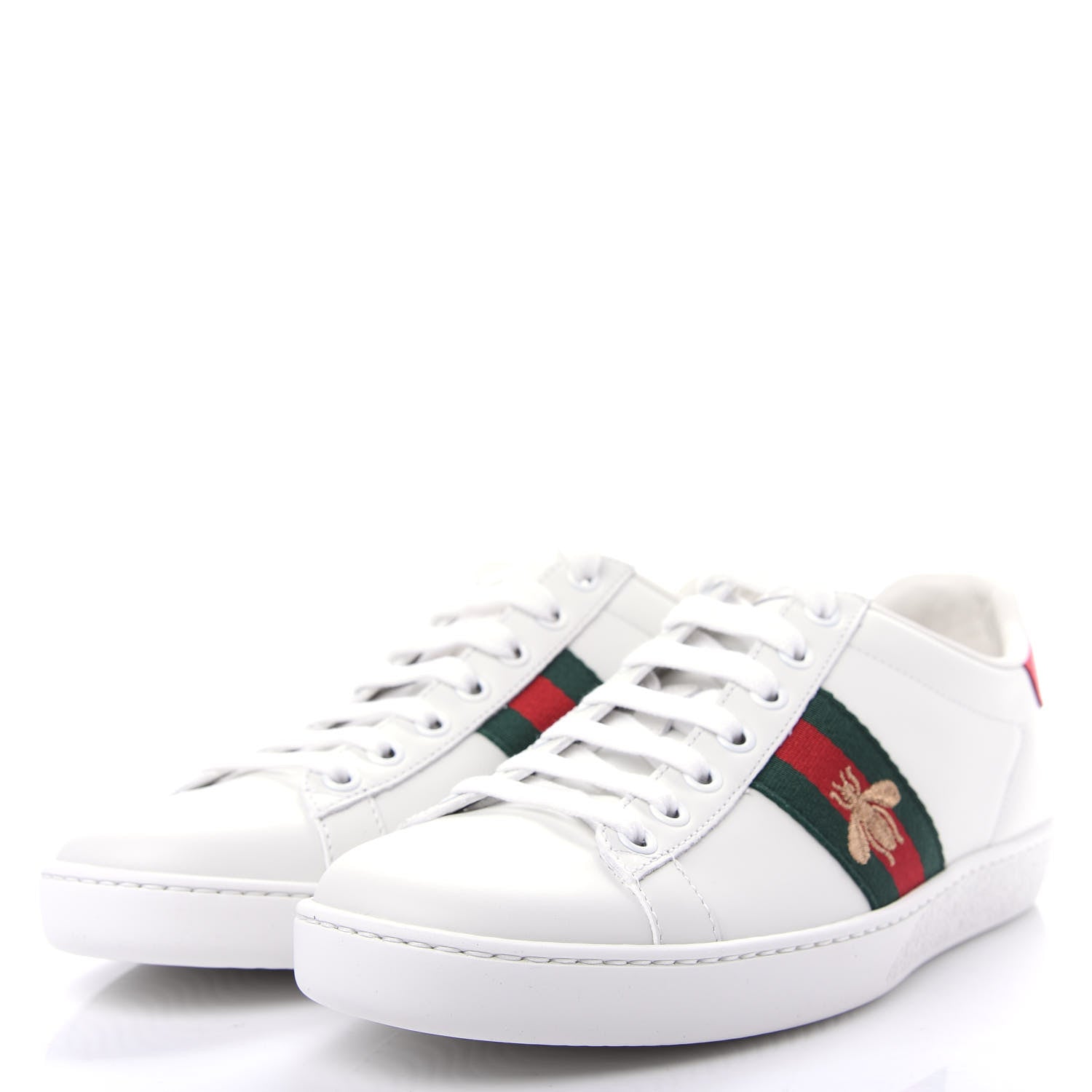 Gucci Calfskin Ayers Bee Embroidered Womens Ace Sneakers 37.5 White Green 3 of 11