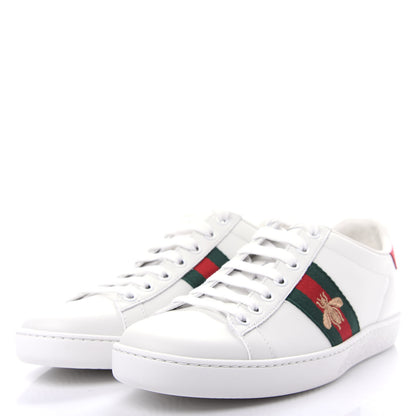 Gucci Calfskin Ayers Bee Embroidered Womens Ace Sneakers 37.5 White Green 3 of 11