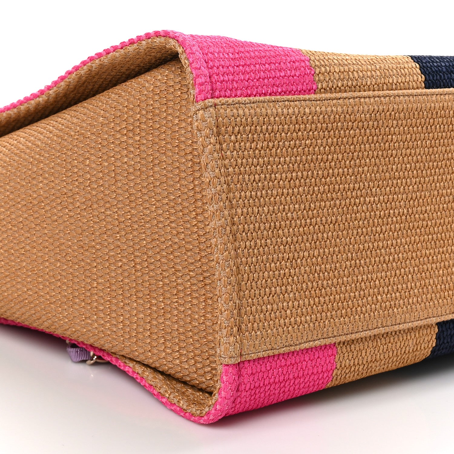 Chanel Straw Raffia Calfskin Striped Medium Deauville Tote Dark Beige Fuchsia Navy Blue 9 of 11