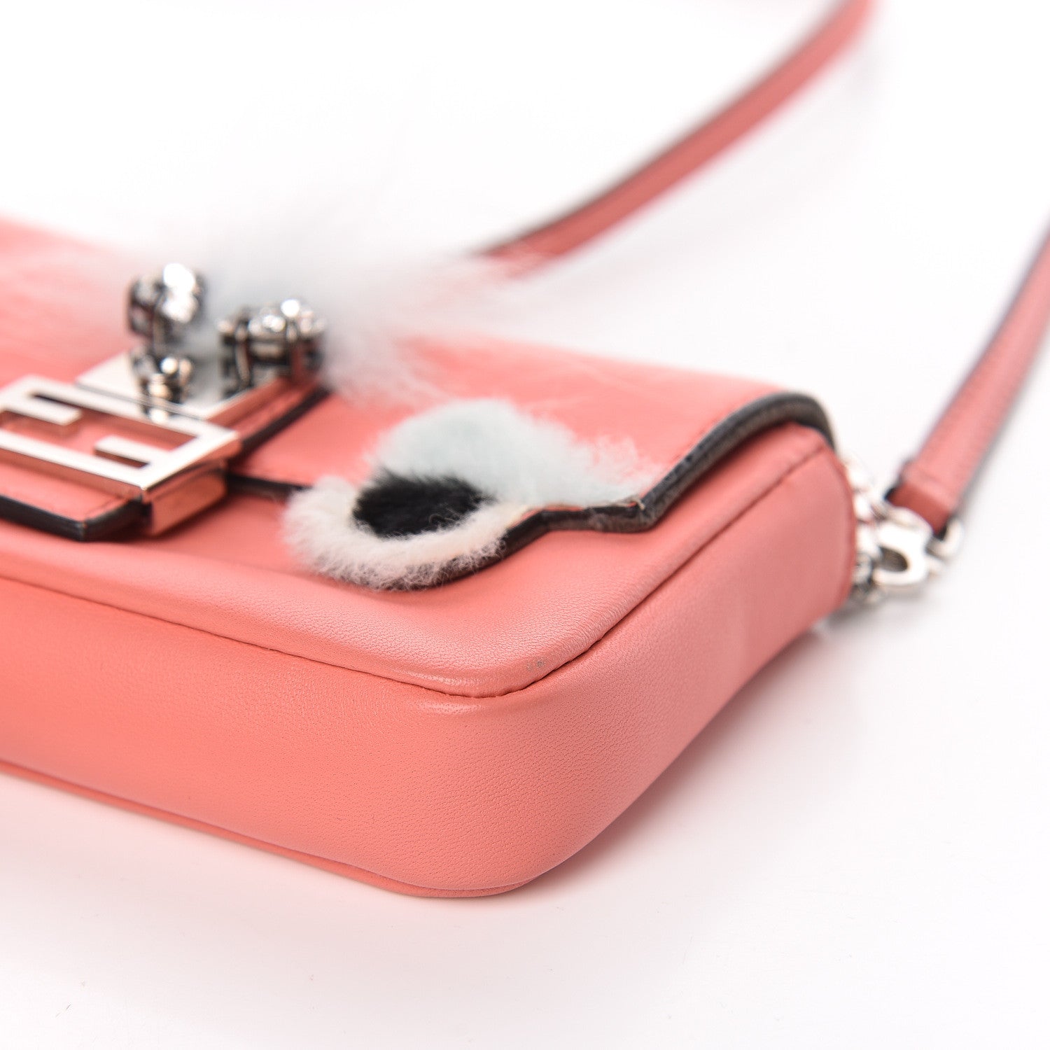 Fendi Nappa Rabbit Fox Fur Micro Buggie Baguette Coral 9 of 10