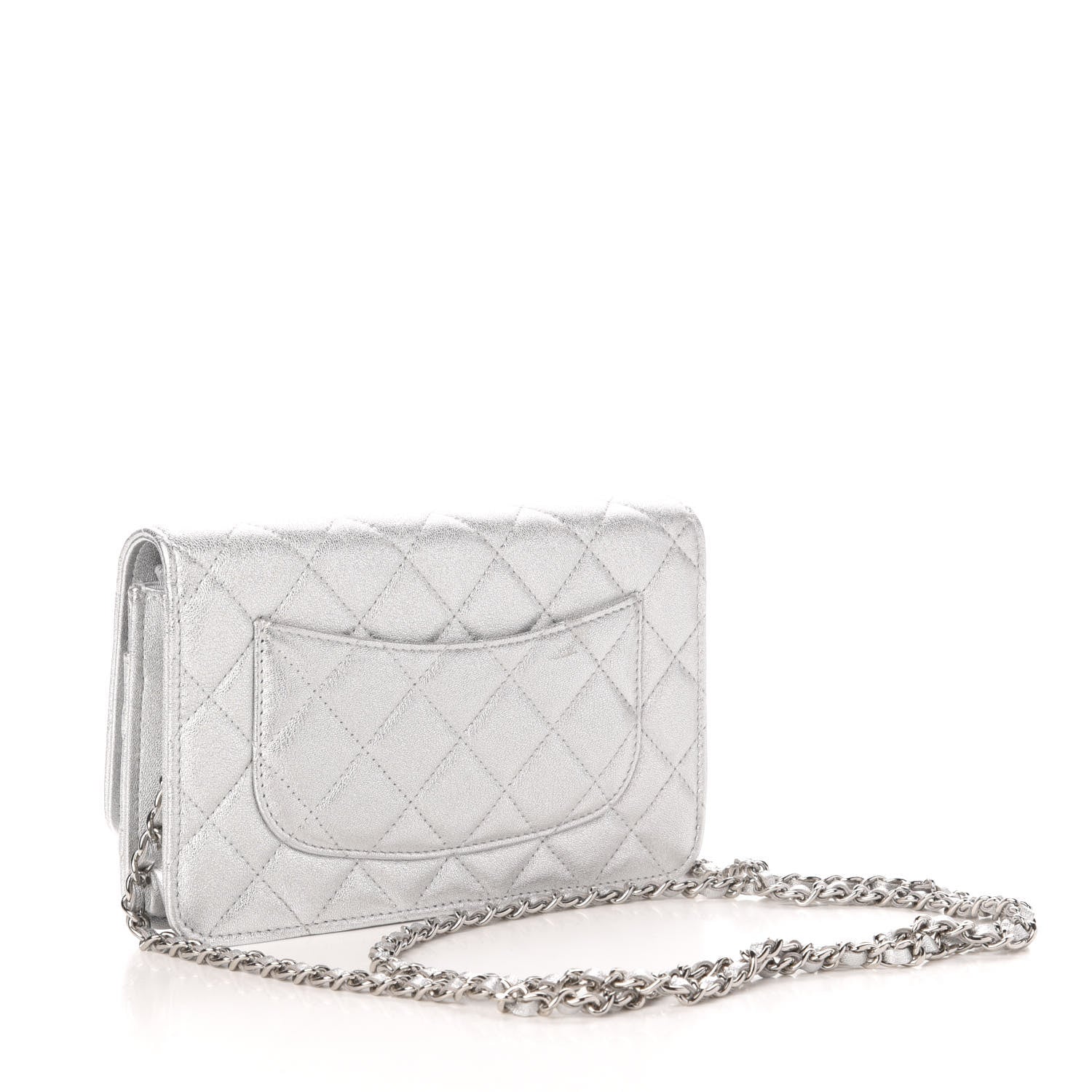 Chanel Metallic Lambskin Quilted Wallet On Chain WOC Silver 3 of 11