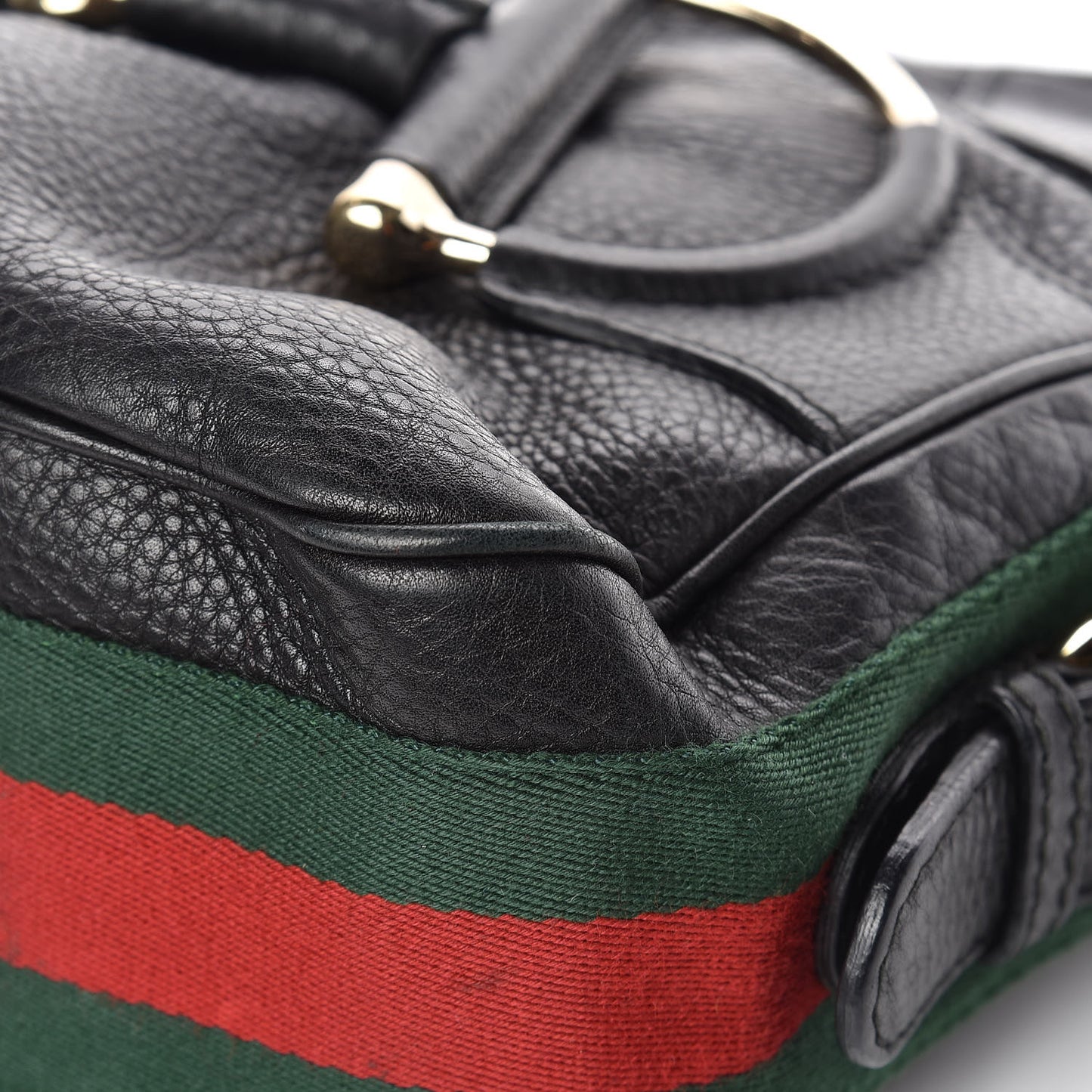 Calfskin Large Horsebit Web Hobo Black