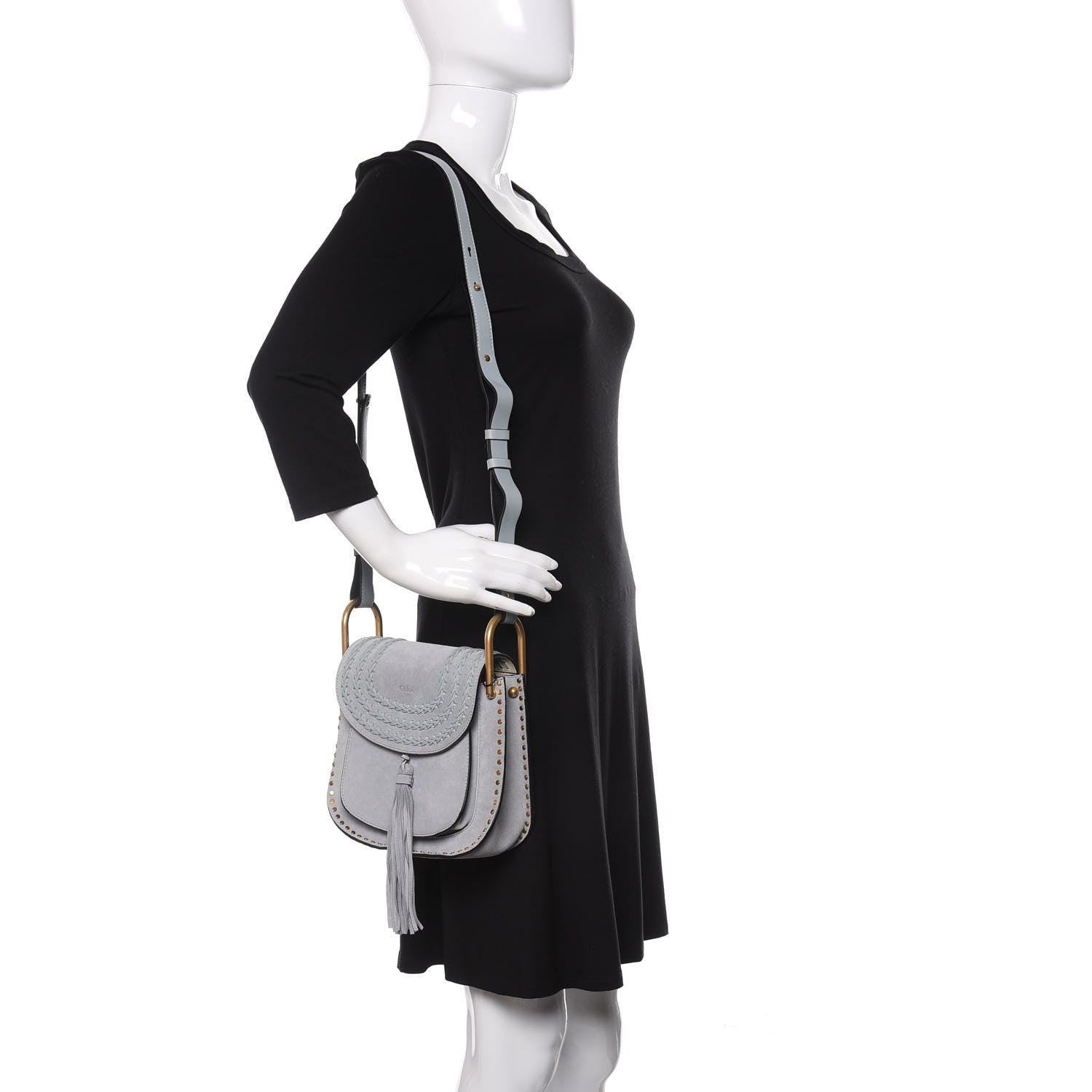 Chloe Suede Calfskin Braided Small Hudson Shoulder Bag Fresh Blue 2 of 12
