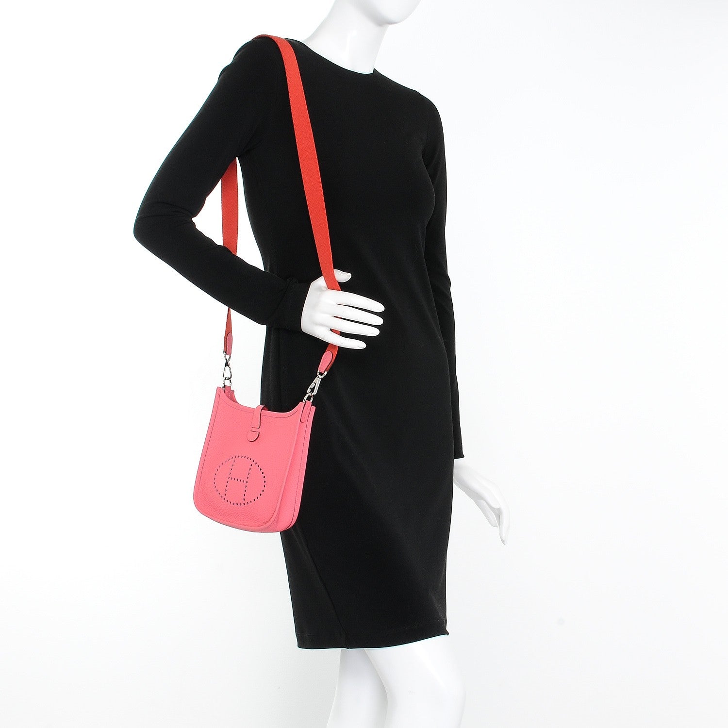 Hermes Taurillon Clemence Amazone Evelyne TPM Rose Azalee Rouge Pivoine 2 of 8