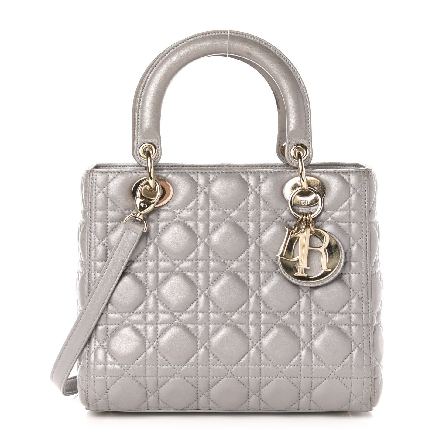 Pearly Lambskin Cannage Medium Lady Dior Grey