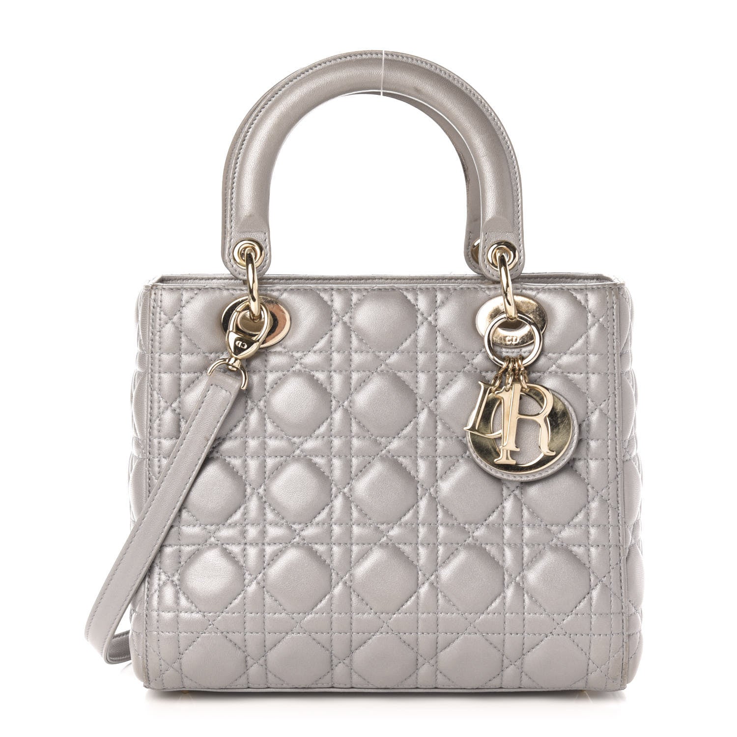 Christian Dior Pearly Lambskin Cannage Medium Lady Dior Grey 1 of 19