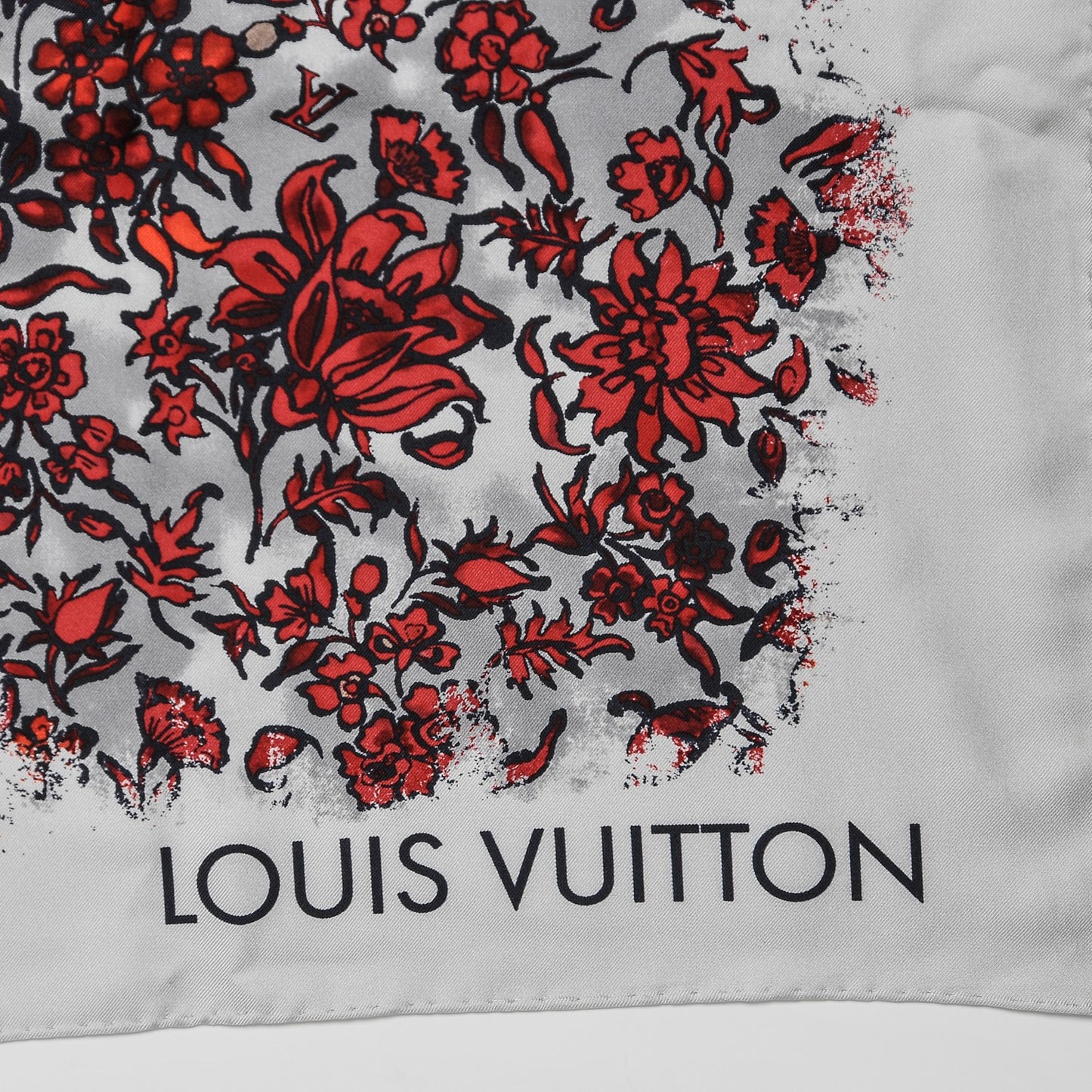 Silk Floral Square Scarf White Red