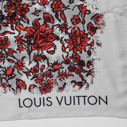 Louis Vuitton Silk Floral Square Scarf White Red 4 of 5