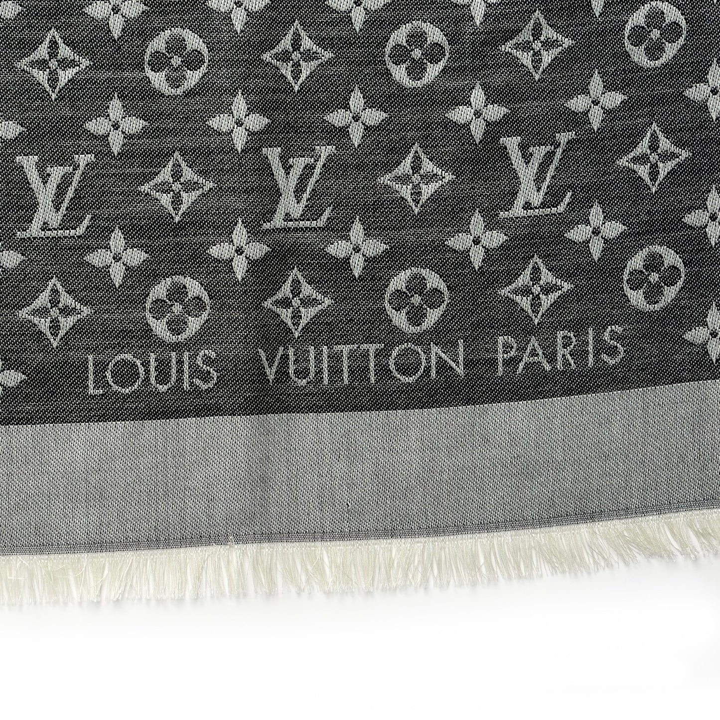 Silk Wool Monogram Denim Shawl Black