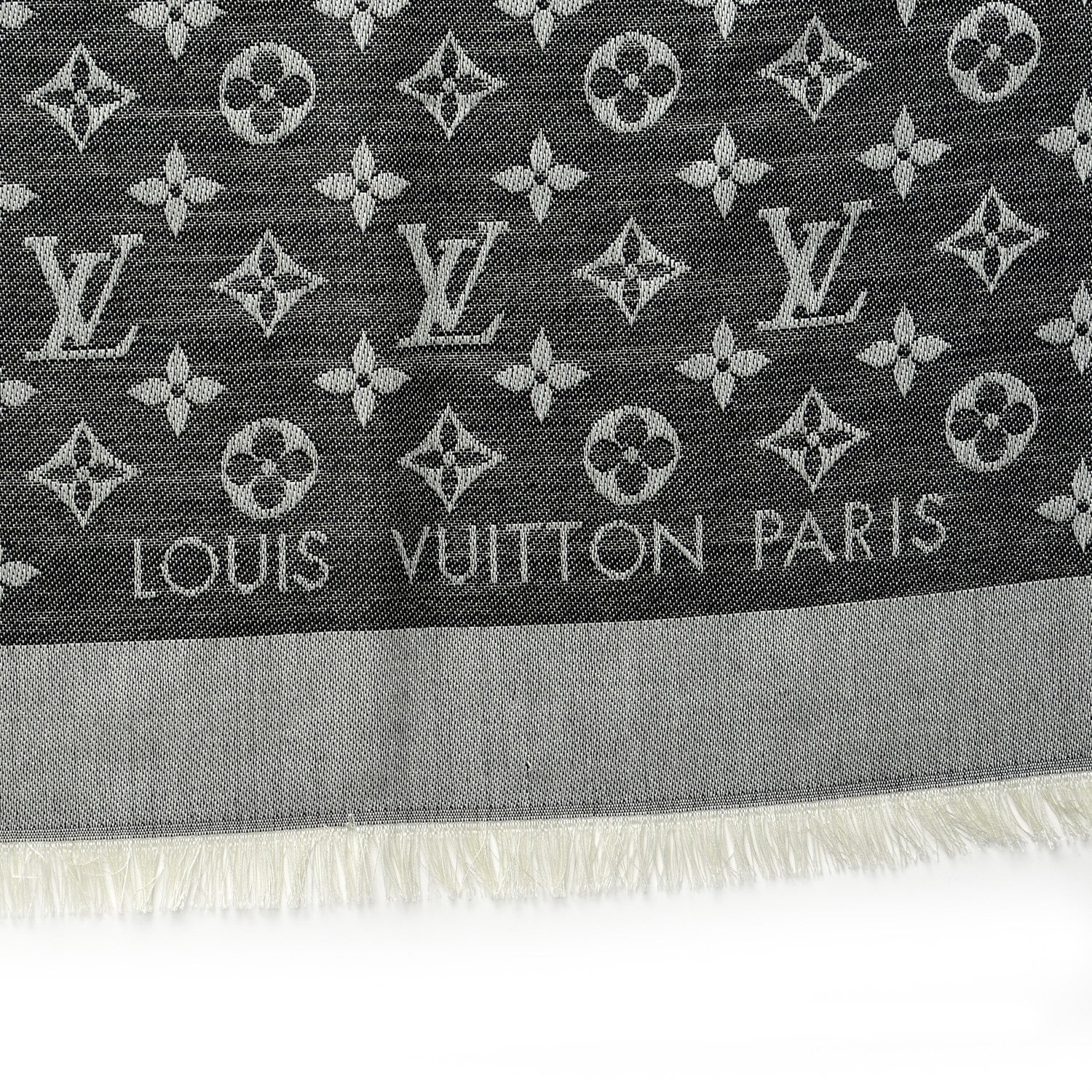 Louis Vuitton Silk Wool Monogram Denim Shawl Black 3 of 4