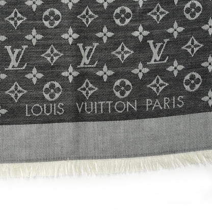 Louis Vuitton Silk Wool Monogram Denim Shawl Black 3 of 4