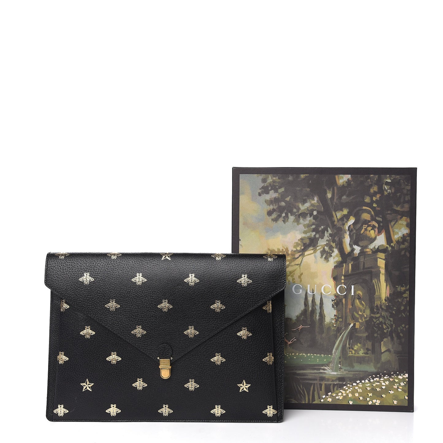 Grained Calfskin Bee Star Portfolio Black