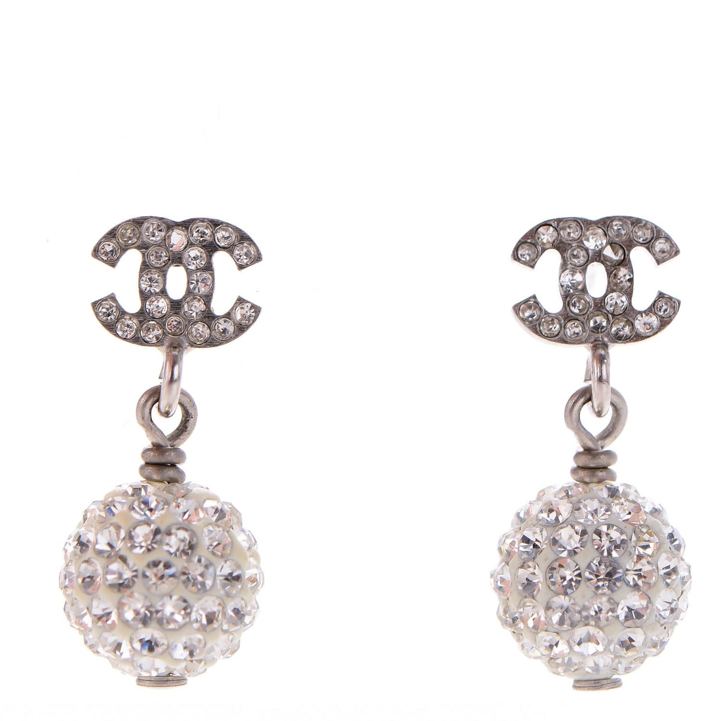 Crystal CC Drop Earrings White Silver