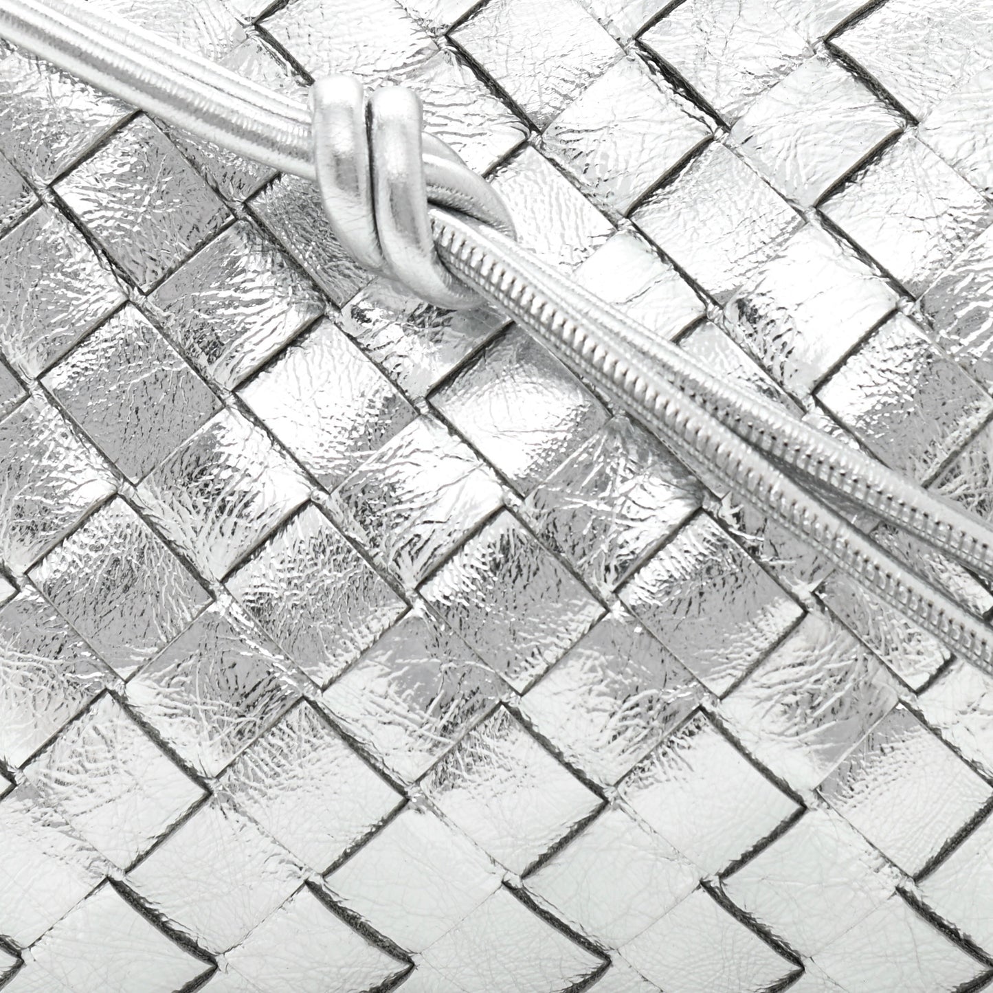 Metallic Nappa Intrecciato Mini Looping Crossbody Silver