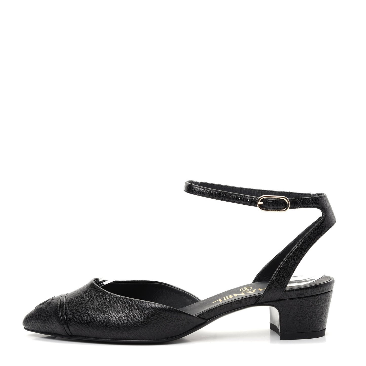Goatskin Cap Toe CC Slingback Pumps 36.5 Black
