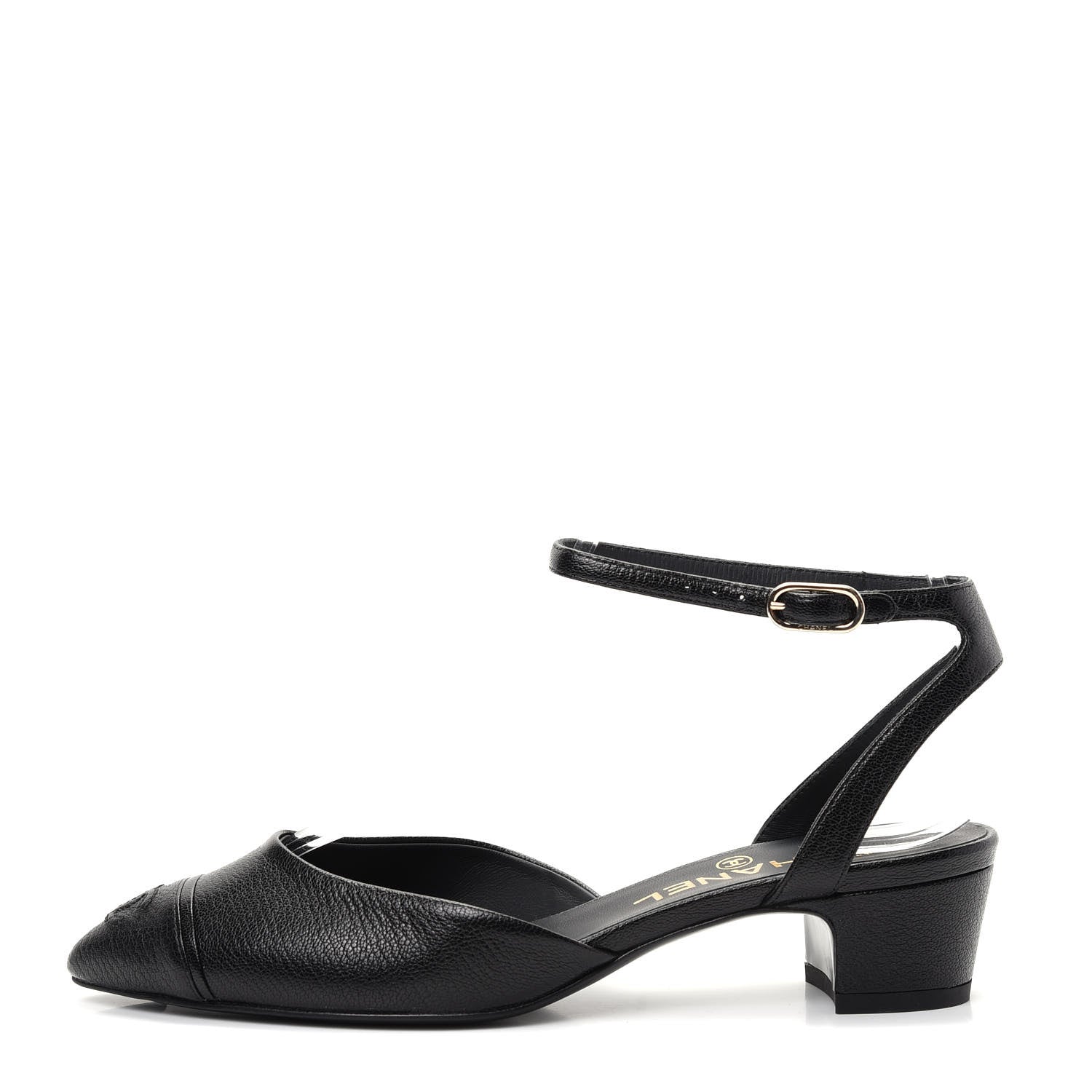 Chanel Goatskin Cap Toe CC Slingback Pumps 36.5 Black 1 of 11