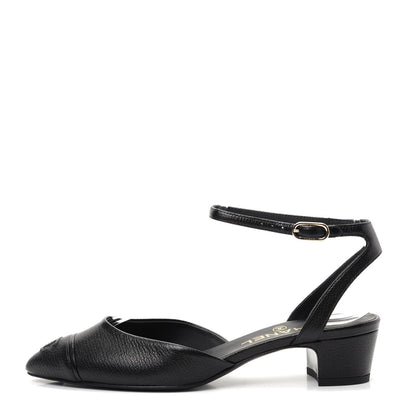 Chanel Goatskin Cap Toe CC Slingback Pumps 36.5 Black 1 of 11