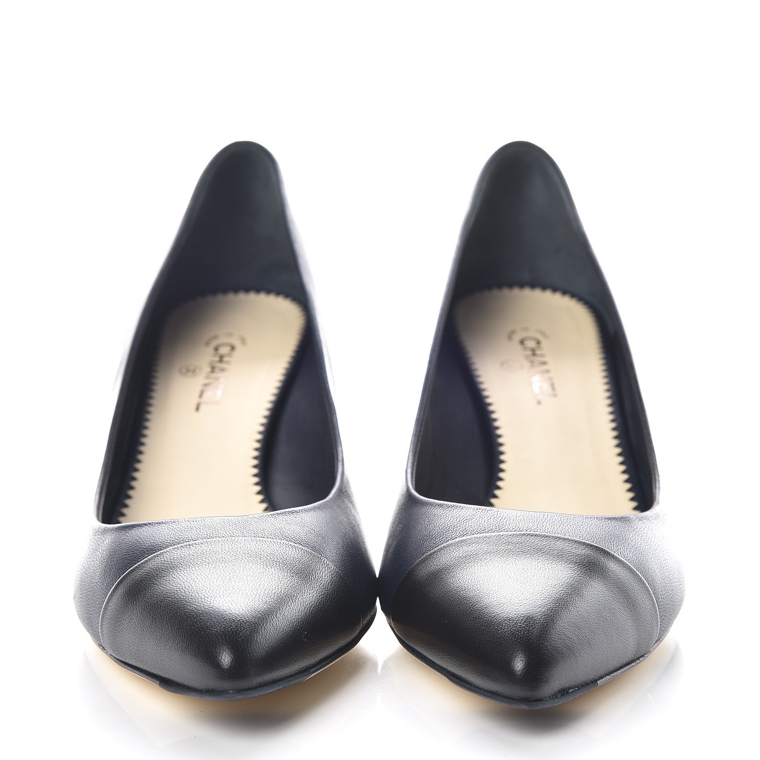 Chanel Lambskin Pearl Cap Toe Pumps 37 Navy Blue Black 2 of 9