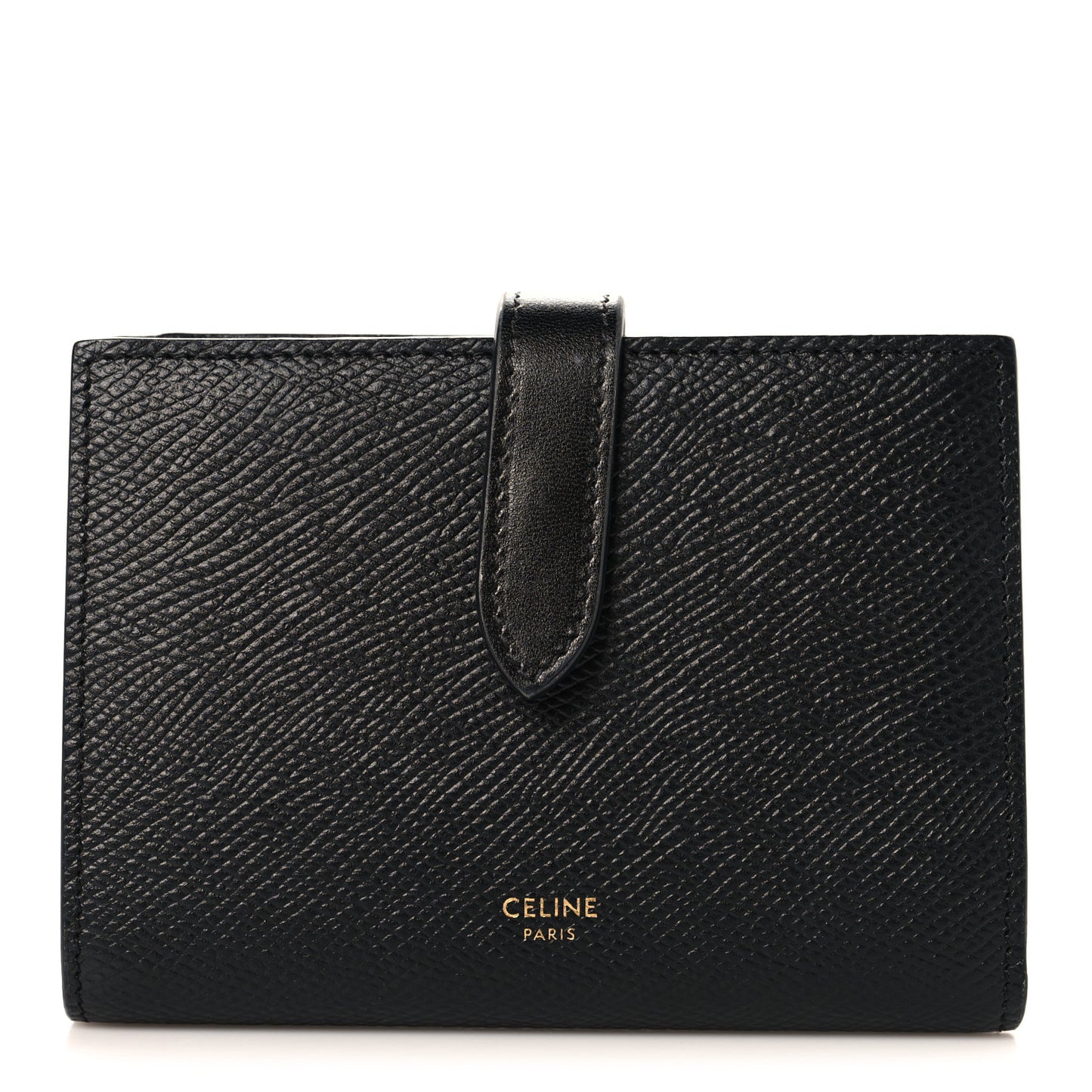 Grained Calfskin Medium Multifunction Strap Wallet Black