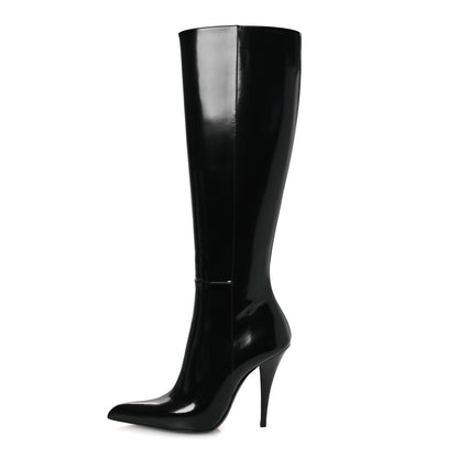 Saint Laurent Vitello Marilyn Raven 110 Buba Knee High Boots 37 Black 1 of 10