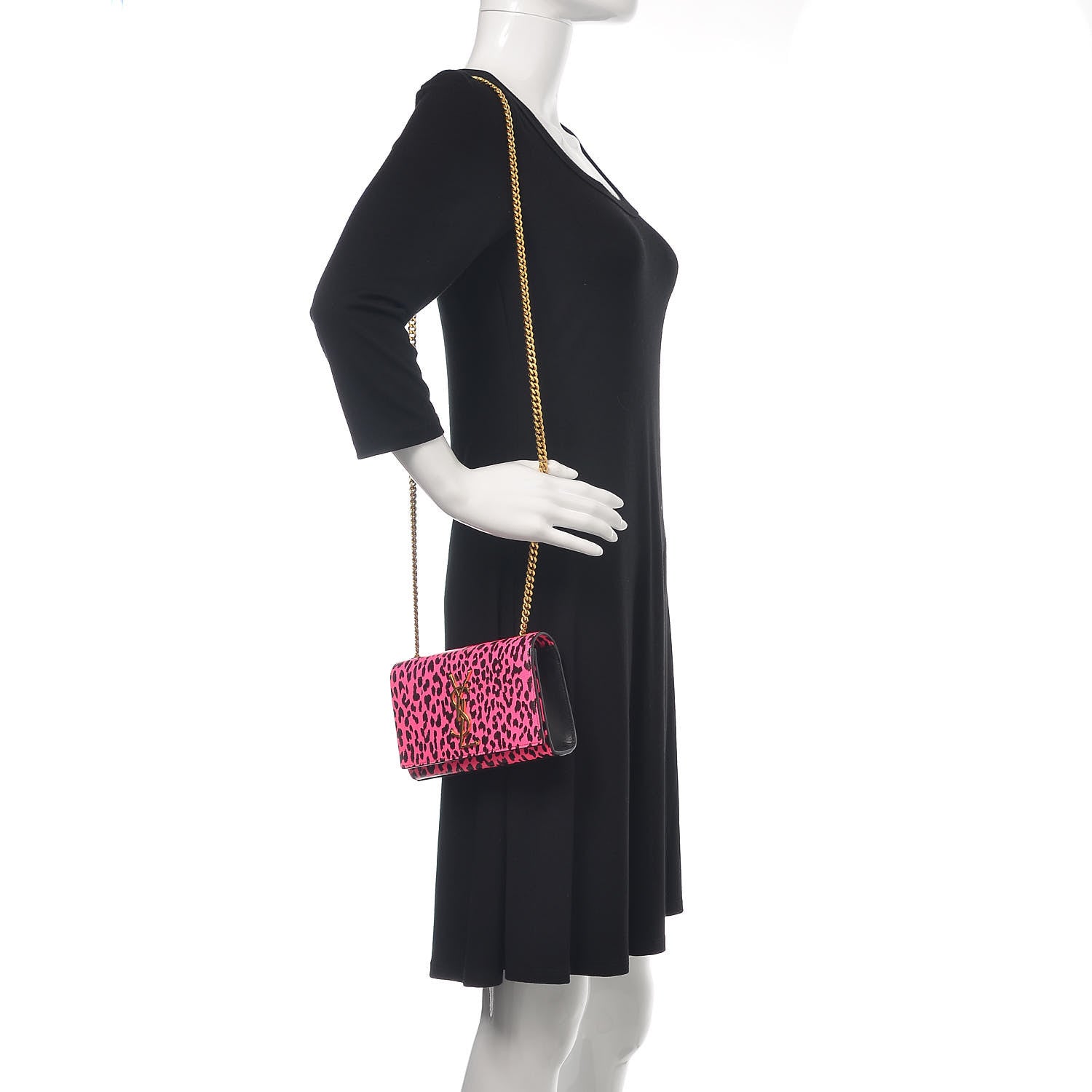 Saint Laurent Calfskin Leopard Small Monogram Kate Satchel Pink Black 2 of 9