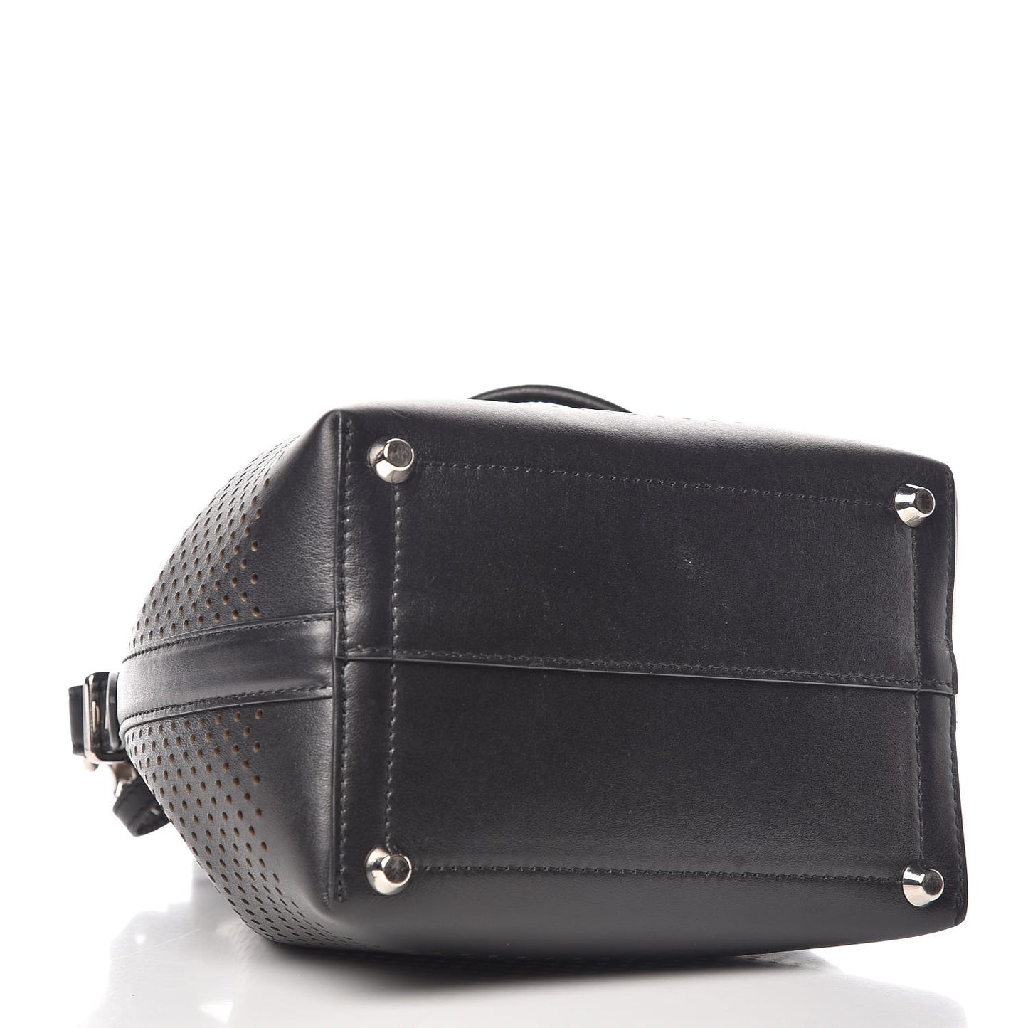 Calfskin Perforated Small Bucket Bag Black