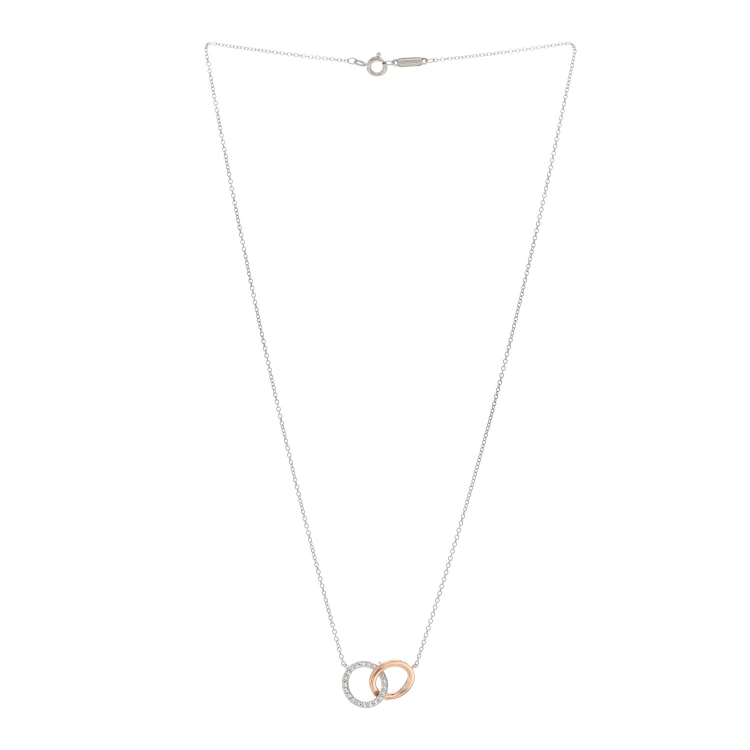 Tiffany 18K White Rose Gold Diamond Double Interlocking Circles Pendant Necklace 3 of 4