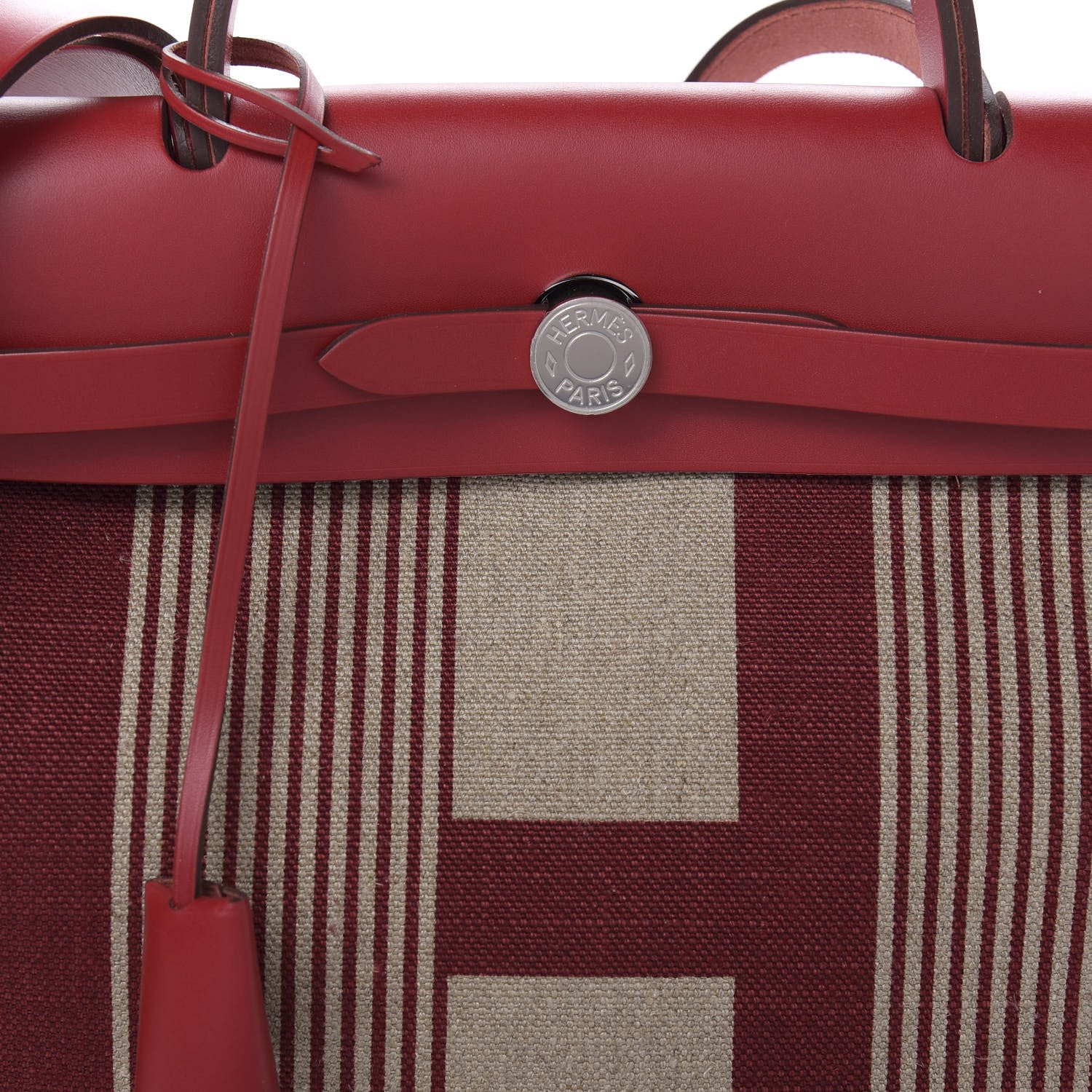 Hermes Vache Hunter Toile H Vibration Herbag Zip 31 PM Bordeaux Ficelle Rouge Piment 8 of 9