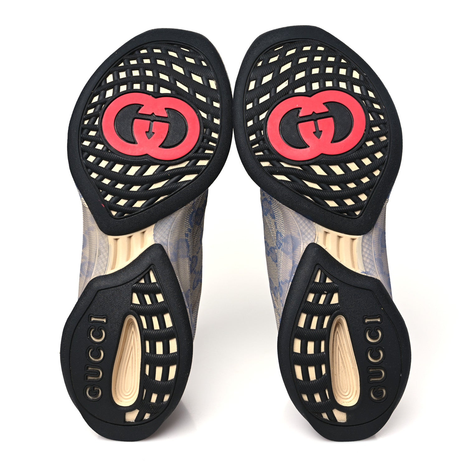 Gucci Ultralight Plume Calfskin Monogram Printed Mens Gucci Run Sneakers 10.5 Beige Blue 6 of 9