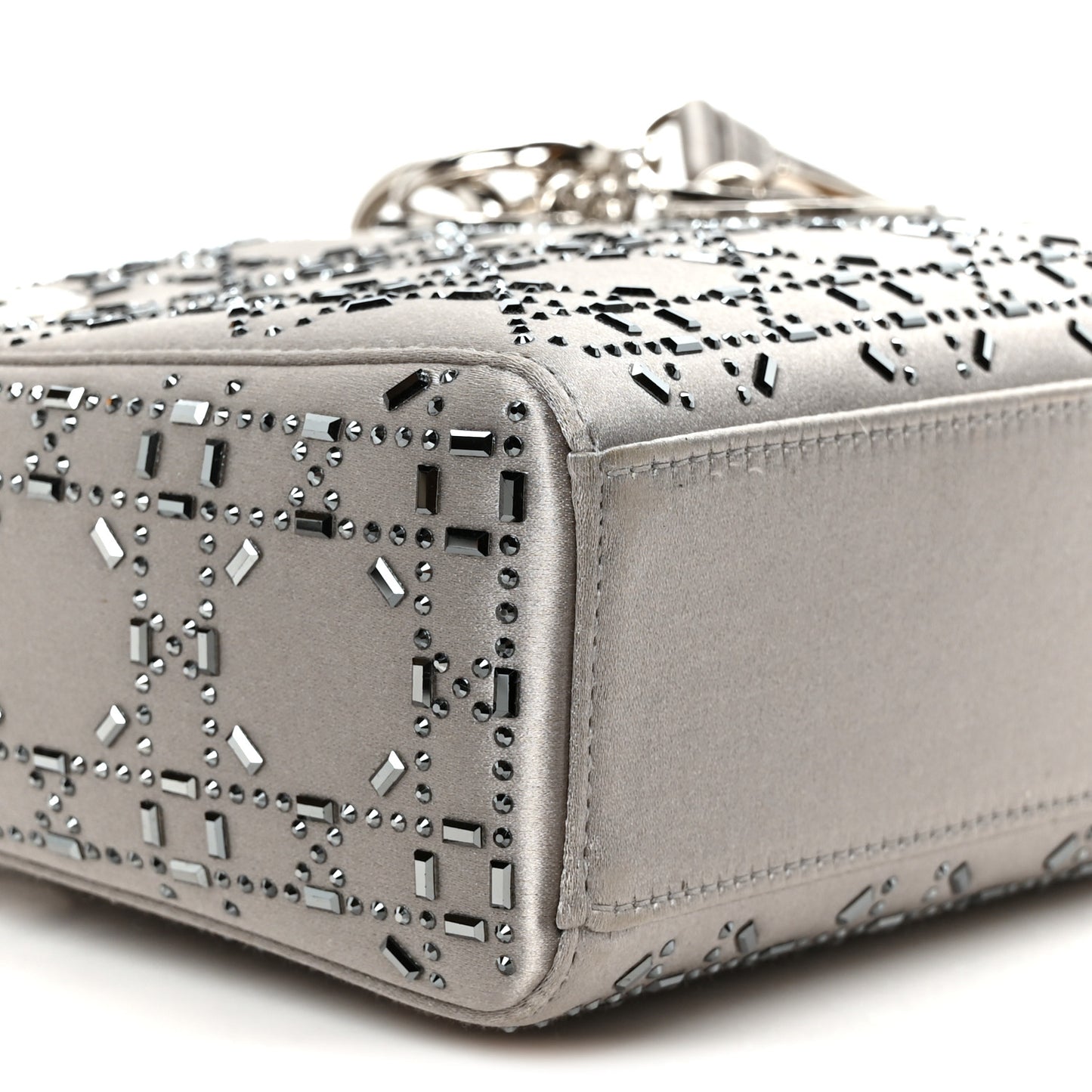 Satin Crystal Cannage Mini Lady Dior Gray