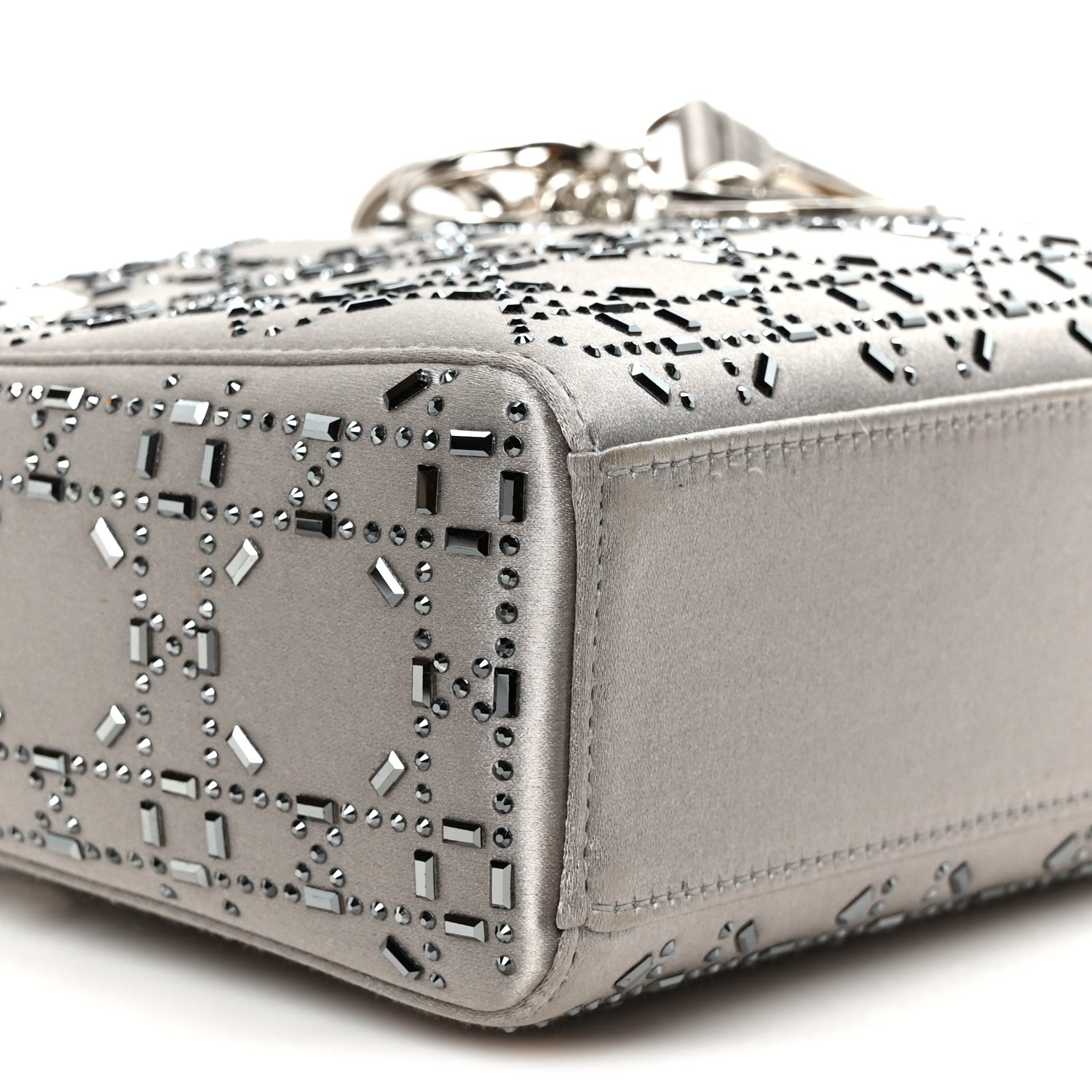Christian Dior Satin Crystal Cannage Mini Lady Dior Gray 9 of 11