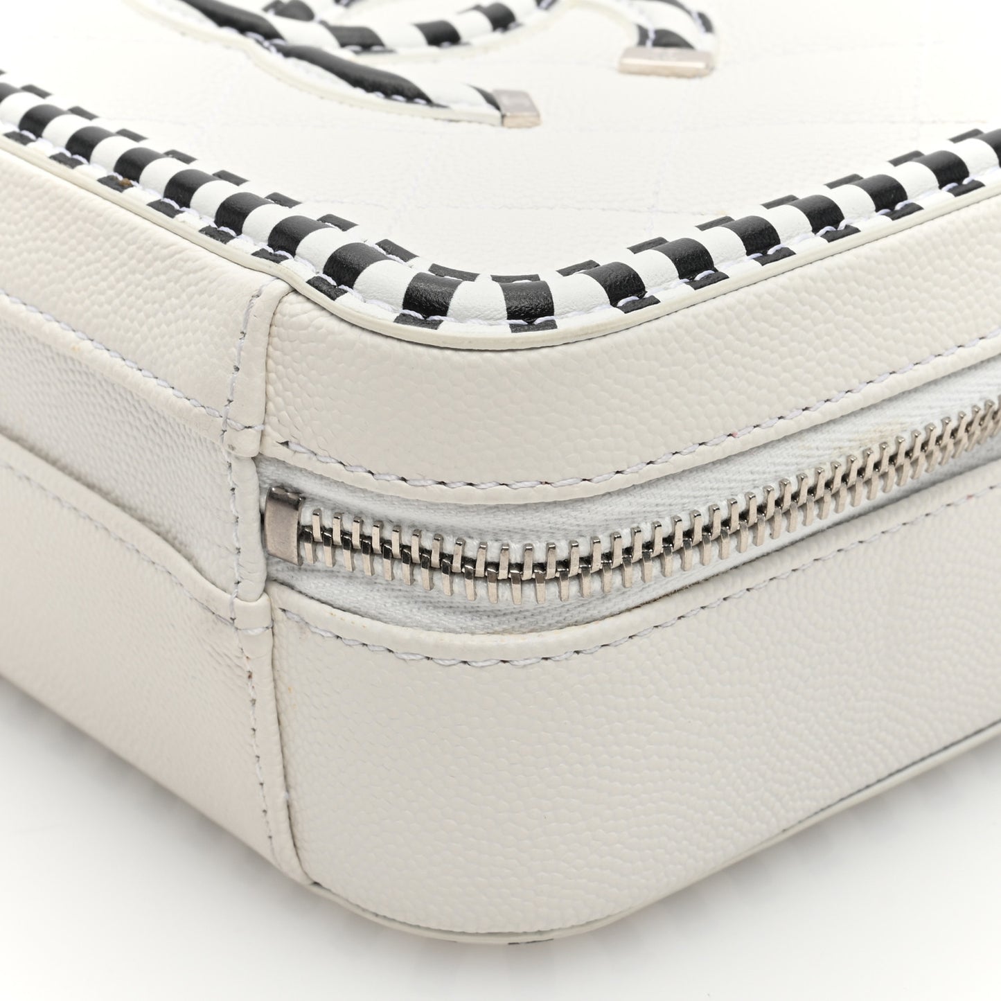 Caviar Quilted Striped Small CC Filigree Vanity Case White Black