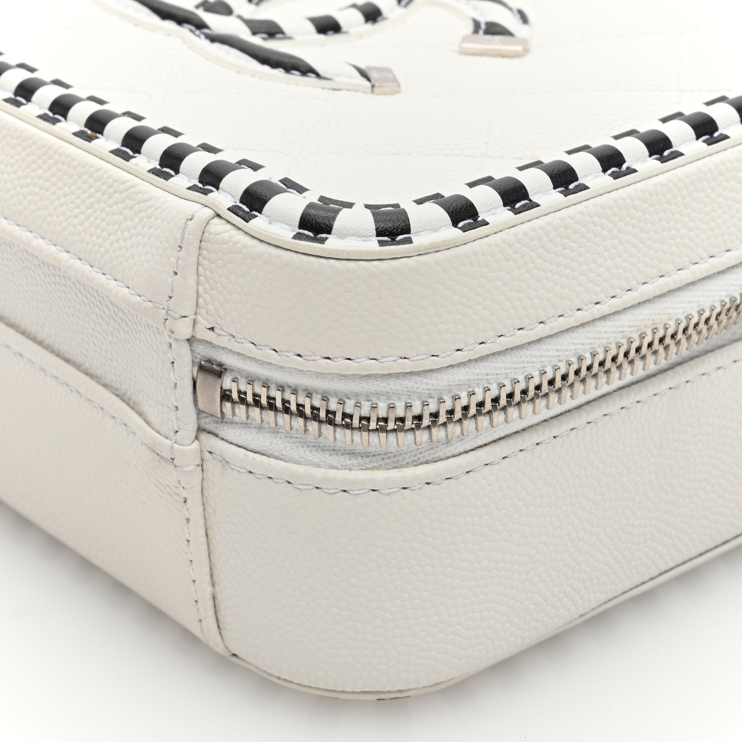 Chanel Caviar Quilted Striped Small CC Filigree Vanity Case White Black 10 of 10