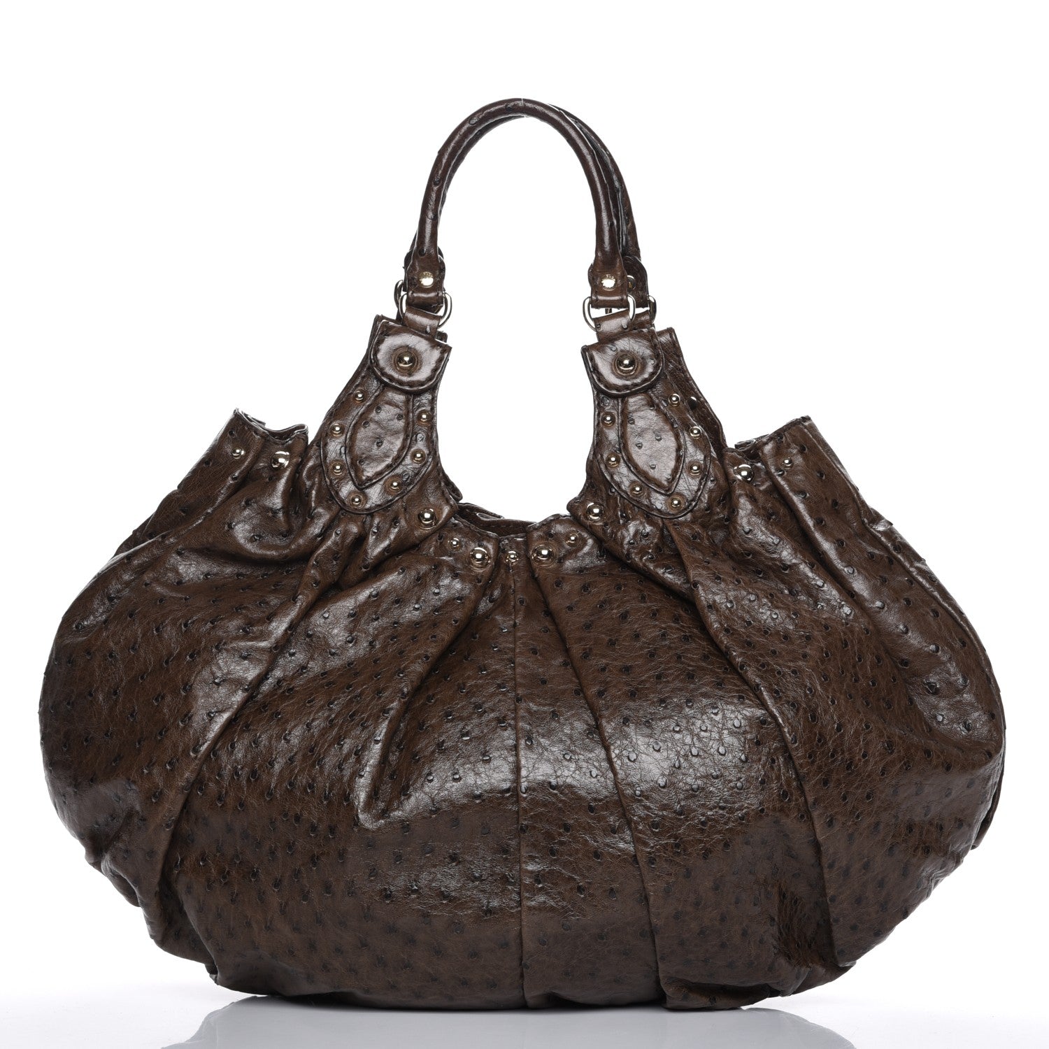 Gucci Ostrich Large Studded Pelham Shoulder Bag Brown 1 of 6