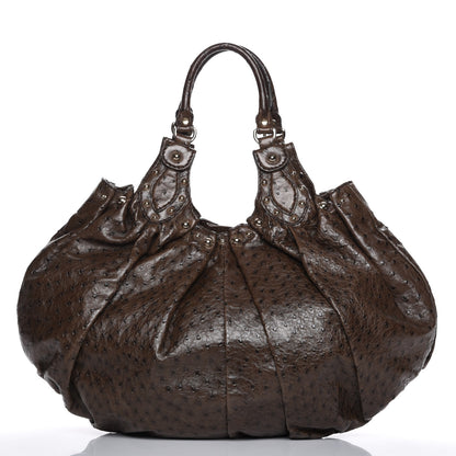 Gucci Ostrich Large Studded Pelham Shoulder Bag Brown 1 of 6