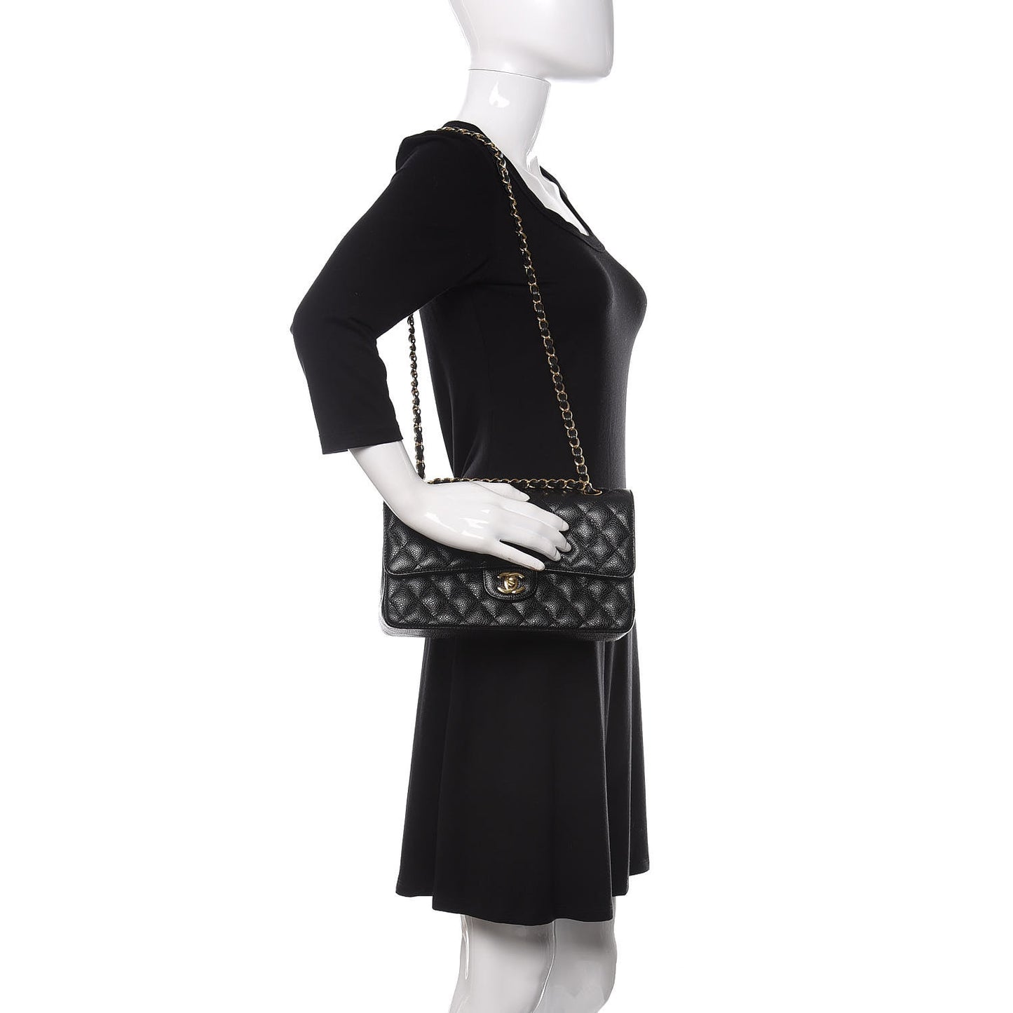 Caviar Quilted Medium Double Flap Black